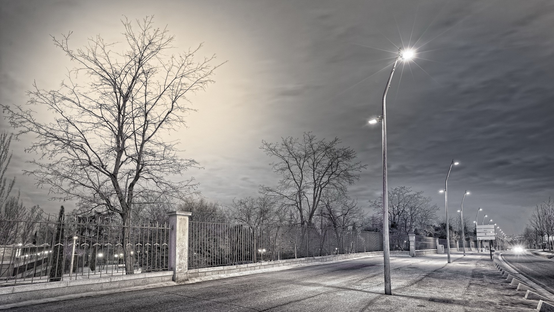 1920x1080 Street, Lights, Fence, night, Rain wallpaper JPG Gallery HD Wallpaper