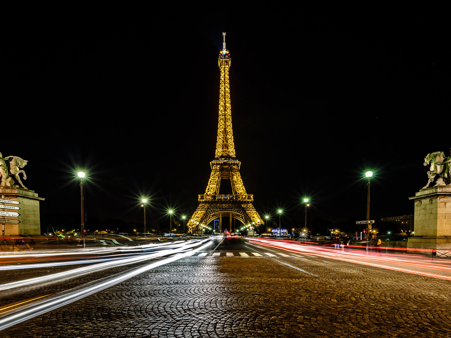 France Eiffel Tower Paris Traffic Trails And Street Lights In The Night Ultra HD Desktop Wallpaper For Computers Laptop Tablet And Mobile Phones, Wallpaper13.com