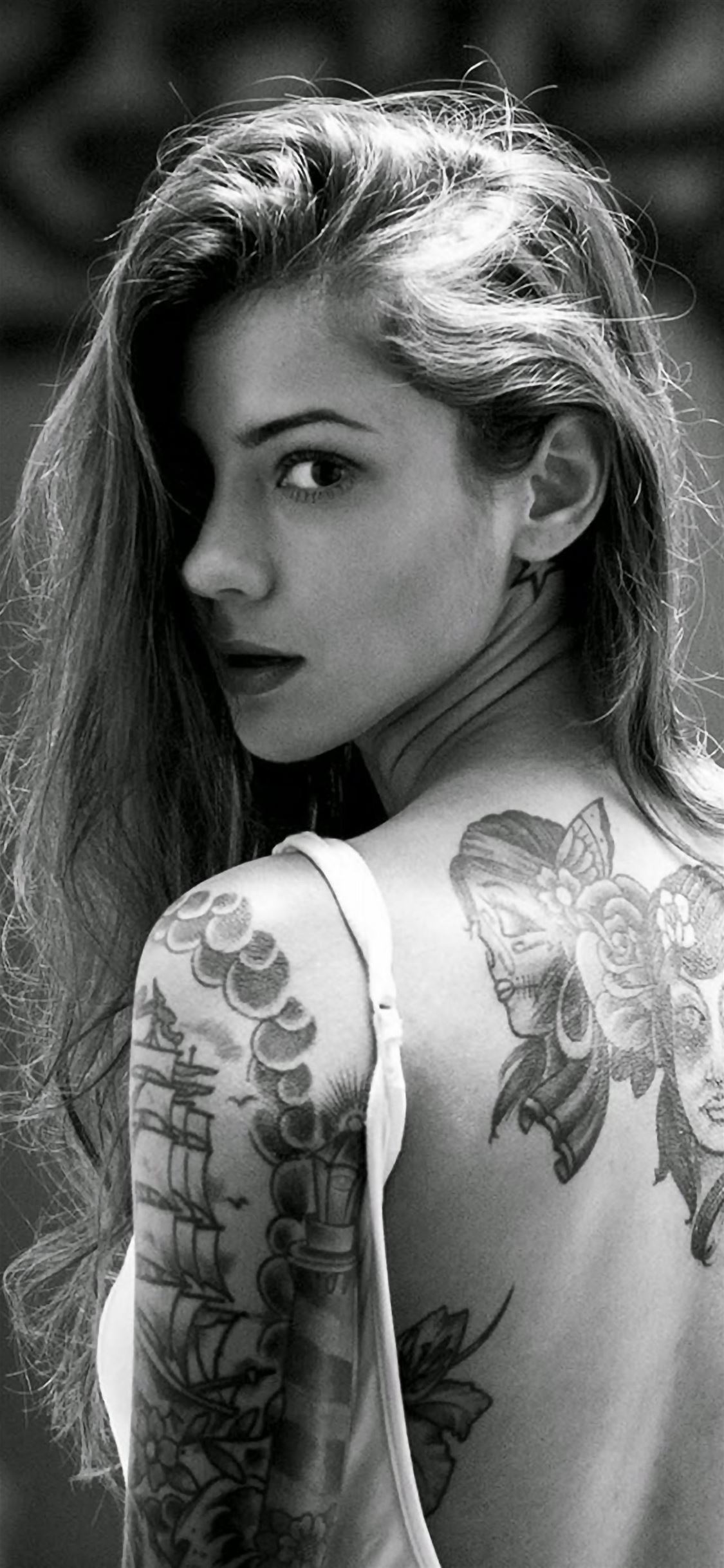 Beautiful Girl Tattooed Back iPhone Wallpaper Free Download