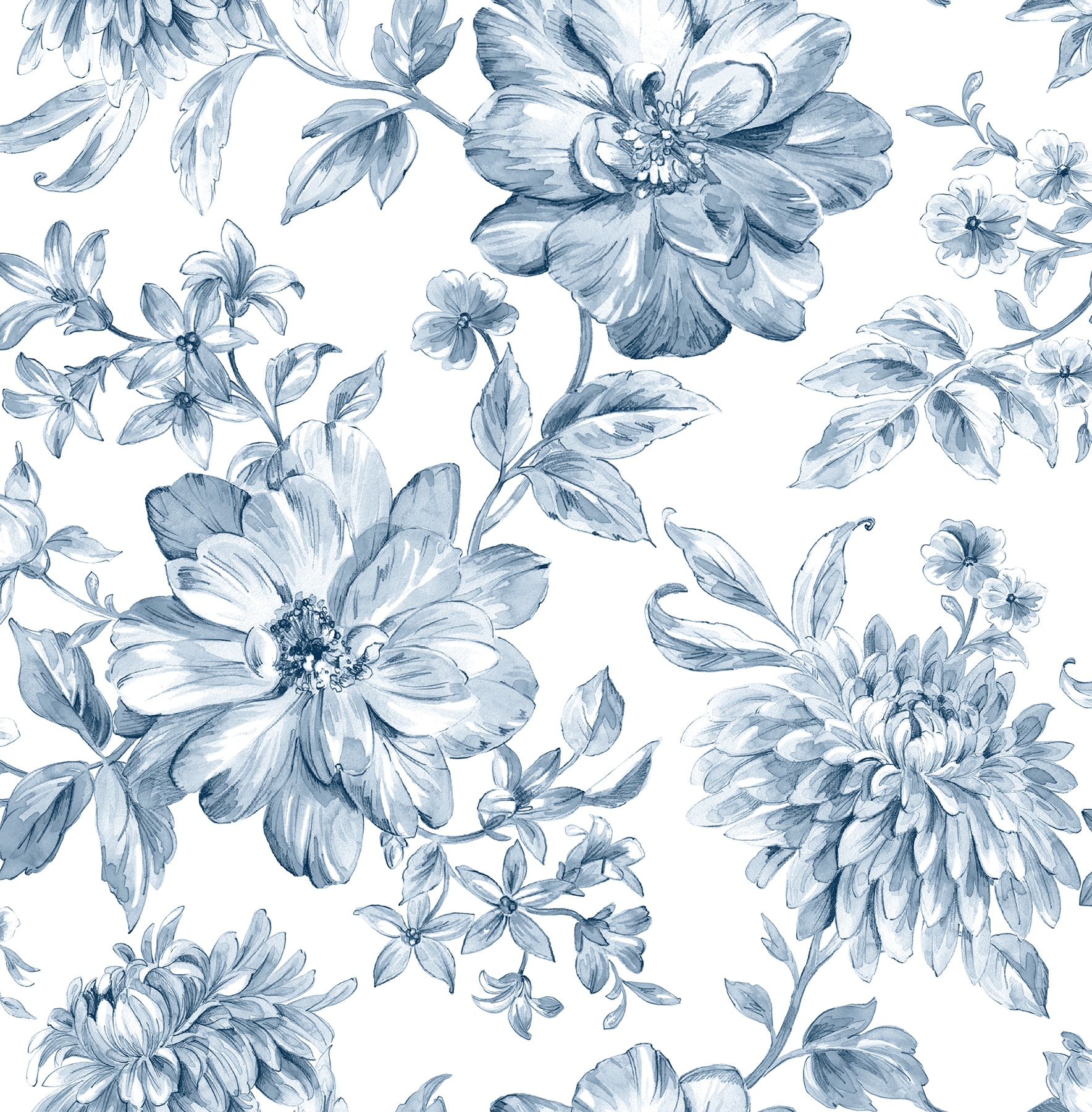 Brewster Brewster Essentials 56.4 Sq Ft Blue Non Woven Floral Unpasted Wallpaper In The Wallpaper Department At Lowes.com