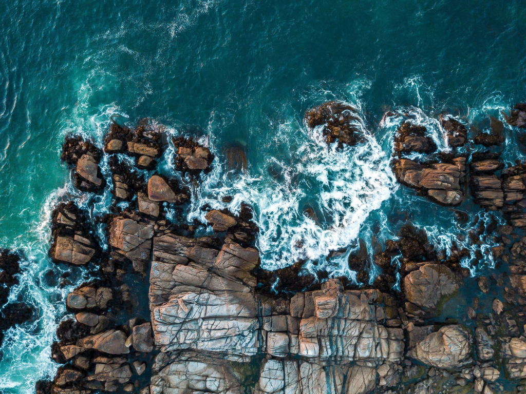 Wallpaper rocks, aerial view, sea, coast desktop wallpaper, HD image, picture, background, a18eb8