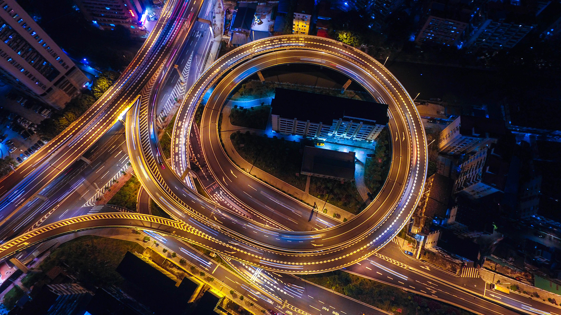 Wallpaper, night, highway, street light 1920x1080