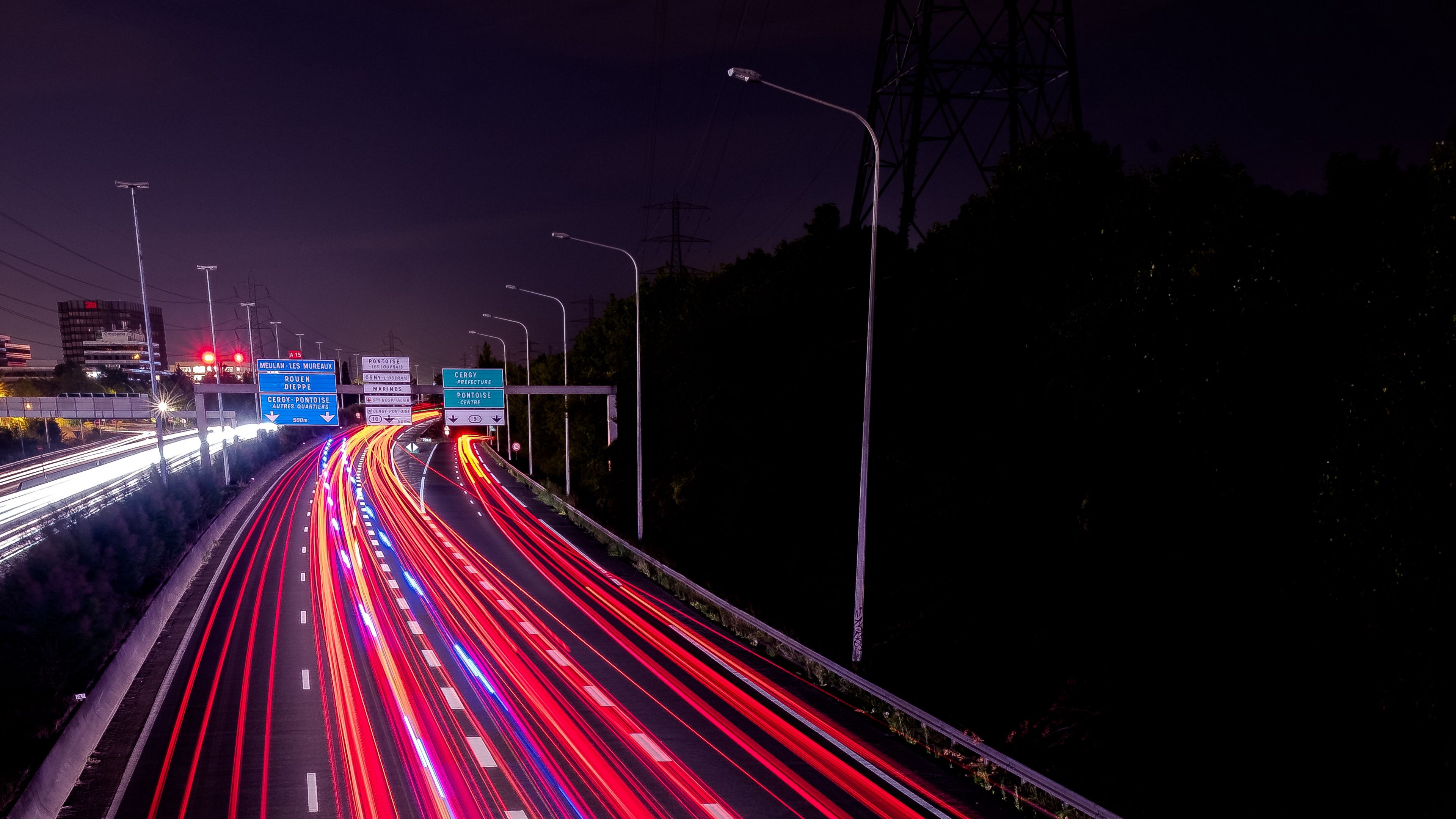 Download wallpaper 3840x2160 road, highway, night, lights, movement 4k uhd 16:9 HD background