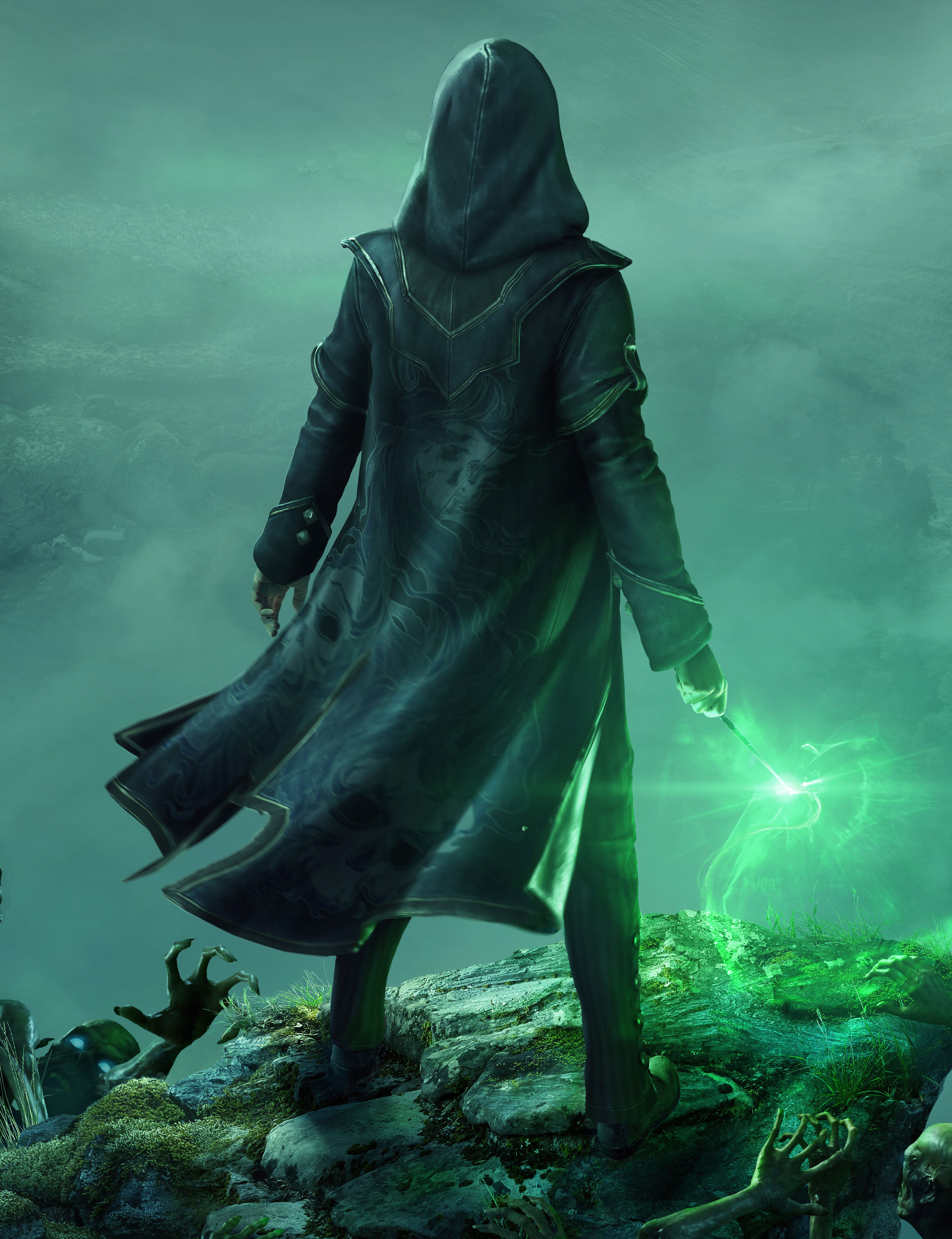 In the dark version of the Hogwarts Legacy wallpaper, the MC is wearing the dark arts robes