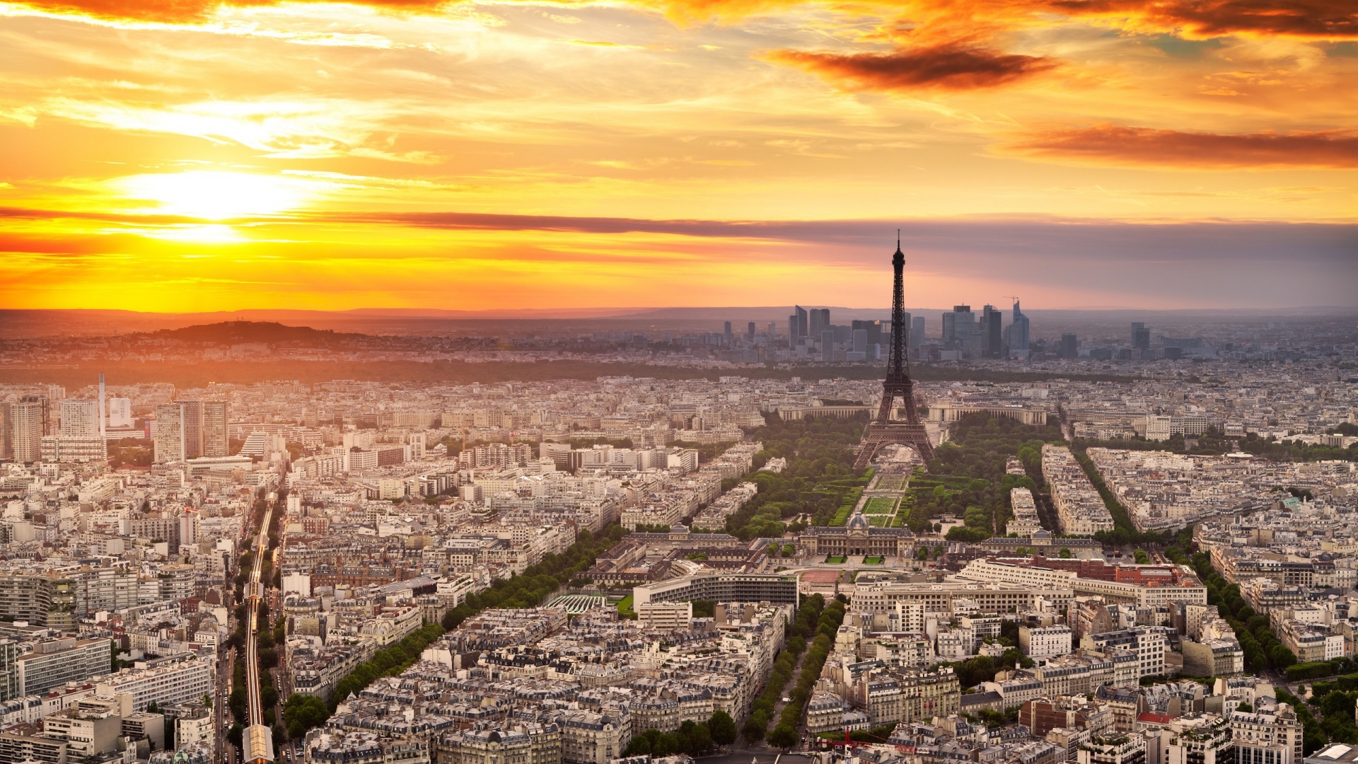 Download Wallpaper 1920x1080 france, paris, city, eiffel tower, sky, clouds, sunset Full HD 1080p HD Background