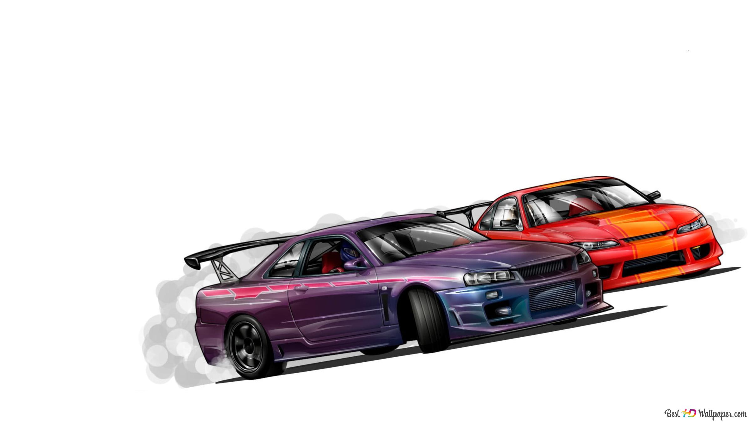 Purple and orange nissan skyline gtr r34 4K wallpaper download