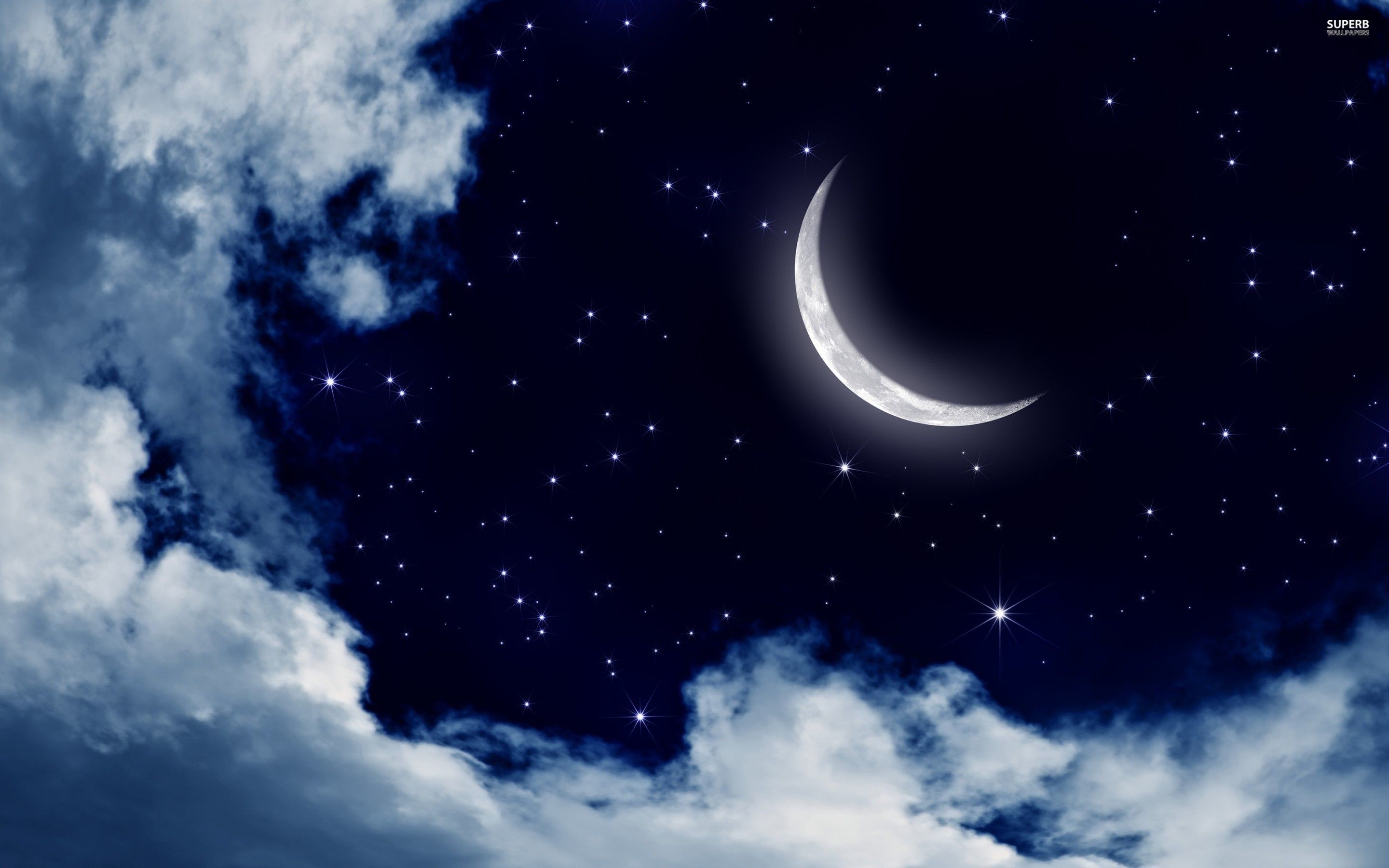 Moon and stars in the sky wallpaper