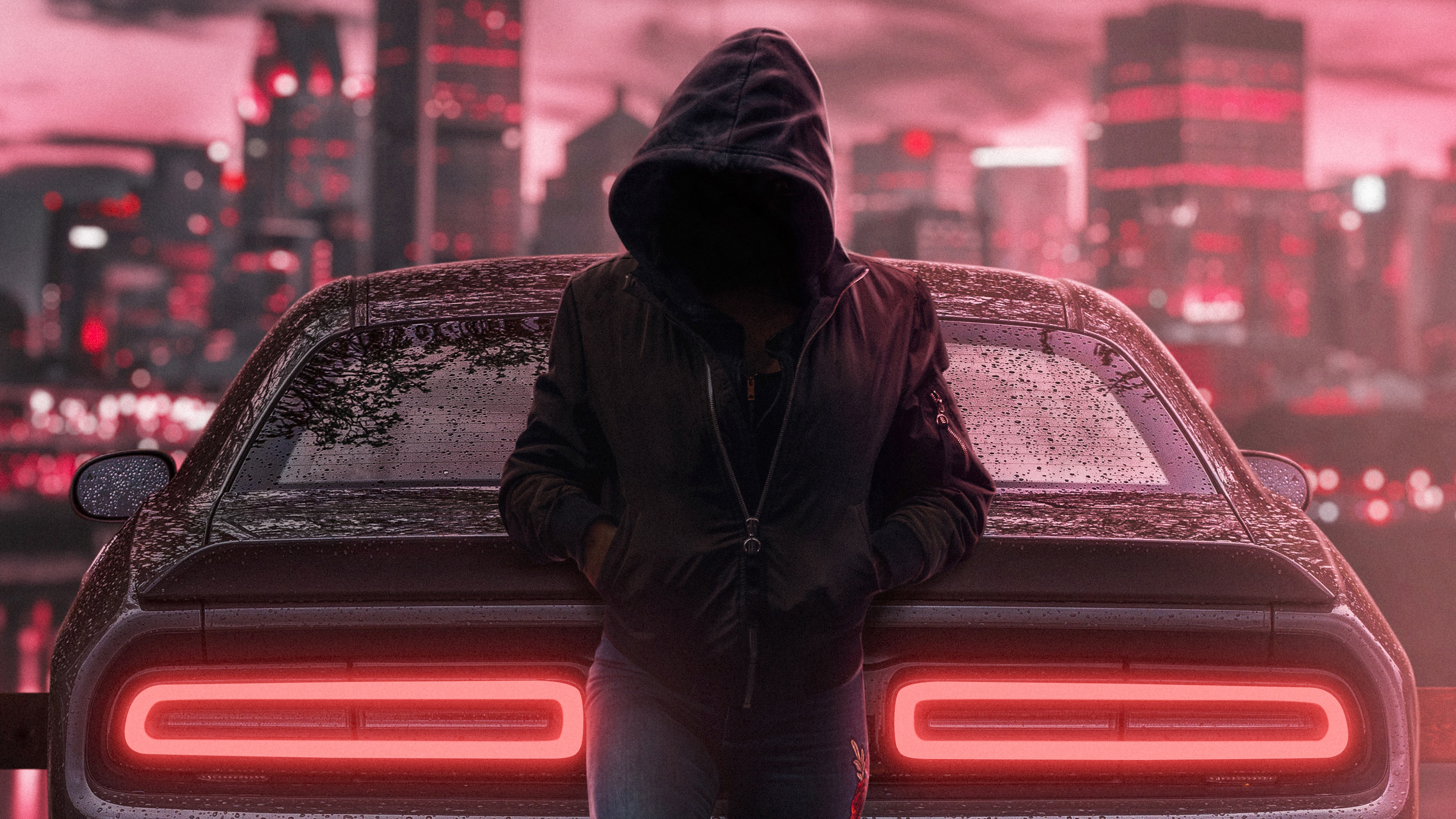 hoodie, anonymus, photography, hd, dodge challenger, 4k