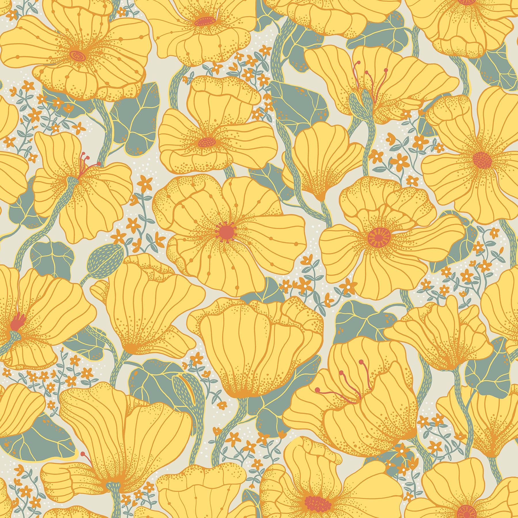 2932 65112. Lina, Matilda Yellow Poppy Fields Yellow Street Print
