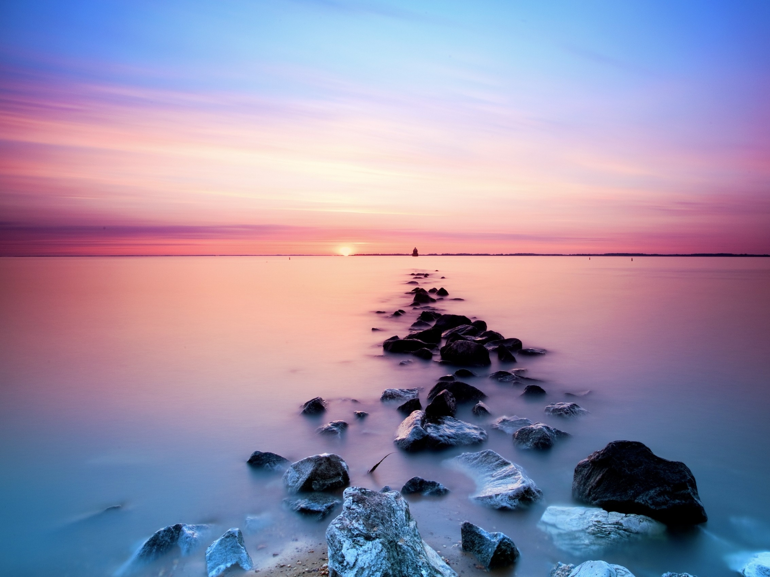 Pink Sky Ocean & Black Rocks desktop PC and Mac wallpaper