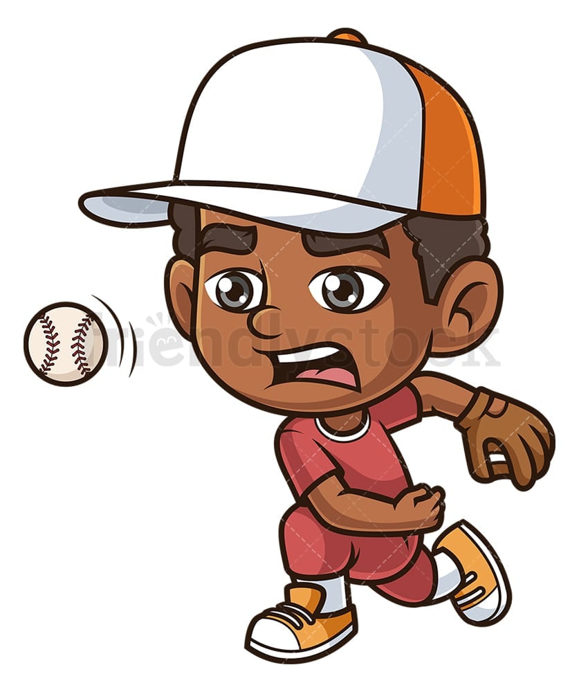 Black Boy Playing Baseball Cartoon Clipart Vector