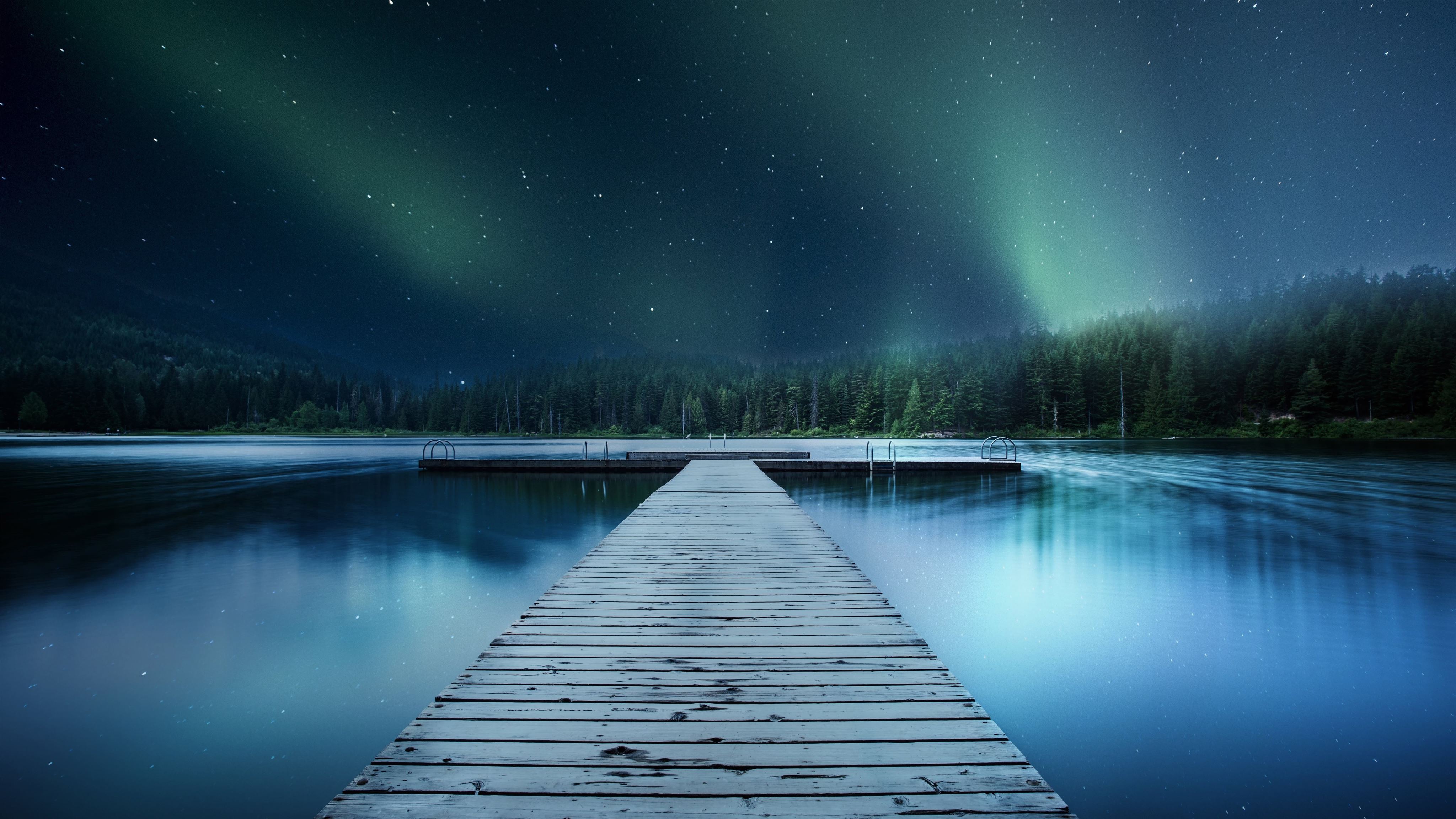 landscape jetty lake night sky 8k iMac Wallpaper Download