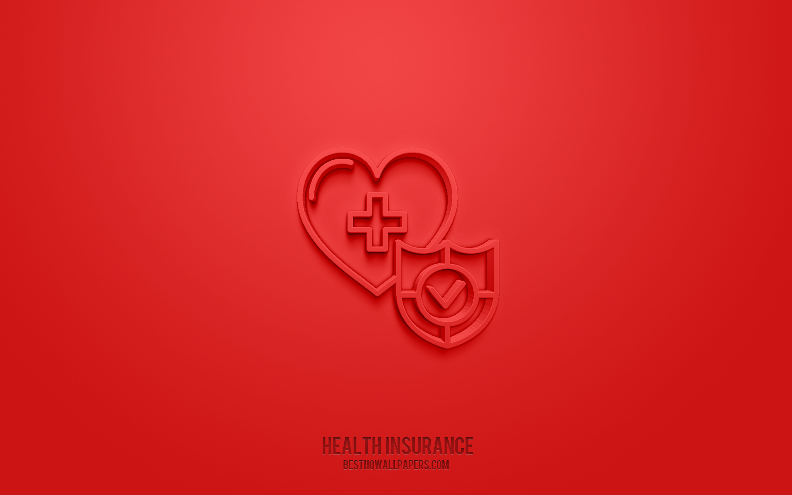Download wallpaper Health insurance 3D icon, red background, 3D symbols, Health insurance, Insurance icons, 3D icons, Health insurance sign, Insurance 3D icons for desktop with resolution 2560x1600. High Quality HD picture wallpaper
