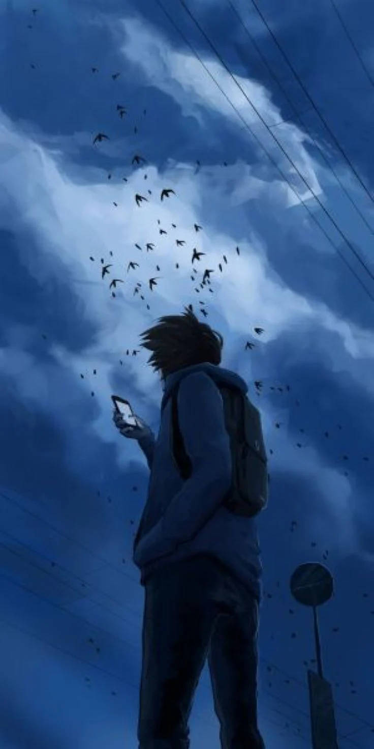 Download Alone Boy Anime Under A Dark Sky Wallpaper