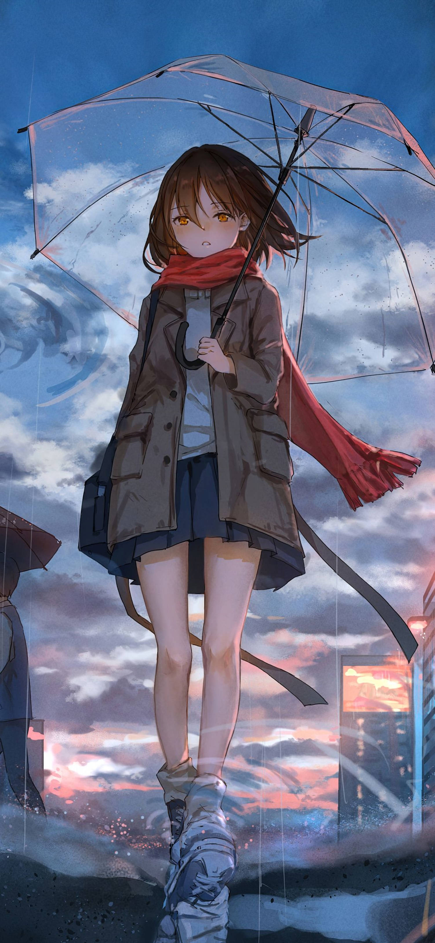Download 4K Anime IPhone Girl With Red Scarf Wallpaper