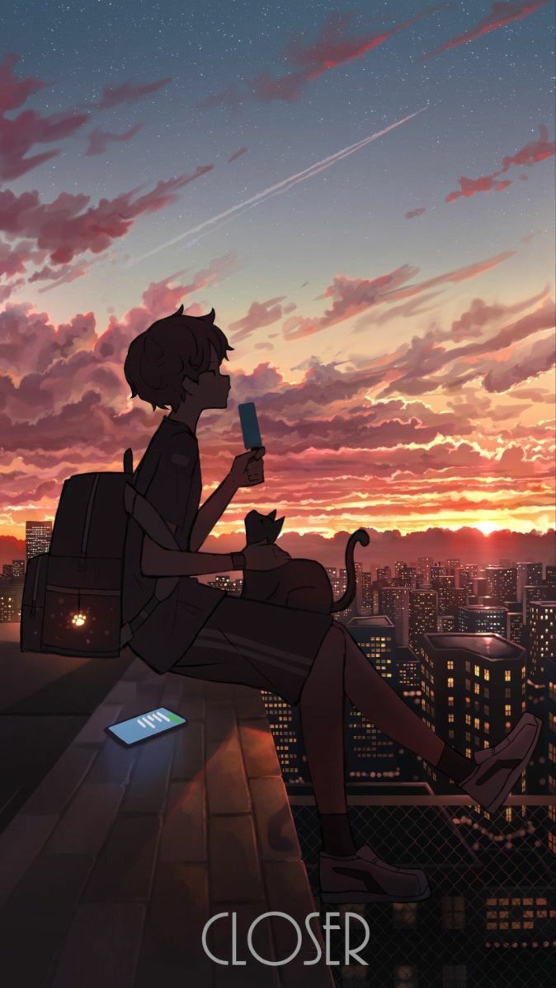 Anime girl walk alone in dark evening 2K wallpaper download