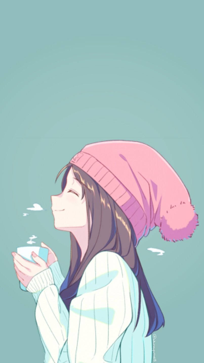 Download Pink Bonnet Cute Anime Girl iPhone Wallpaper