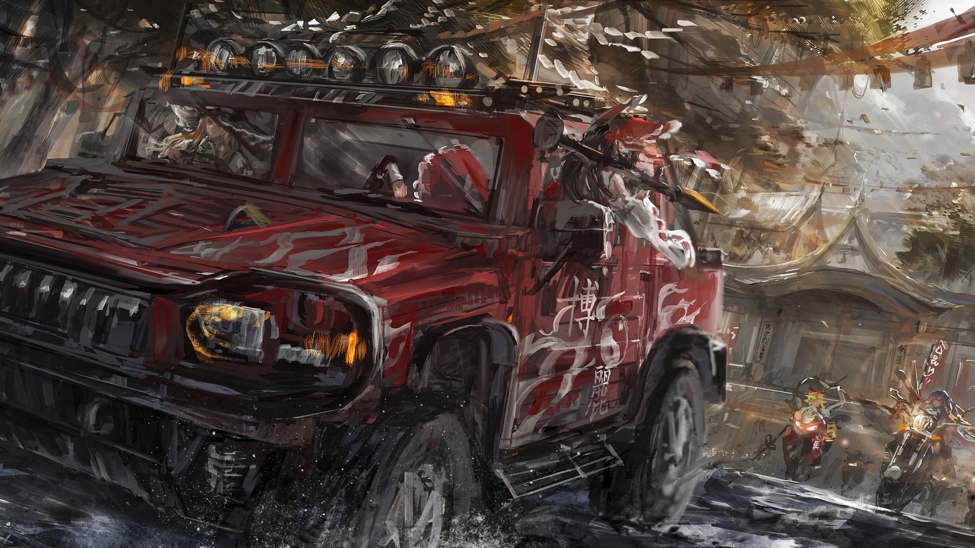 Desktop Wallpaper Touhou, Anime Girls, Race, Art, HD Image, Picture, Background, C4xgbn