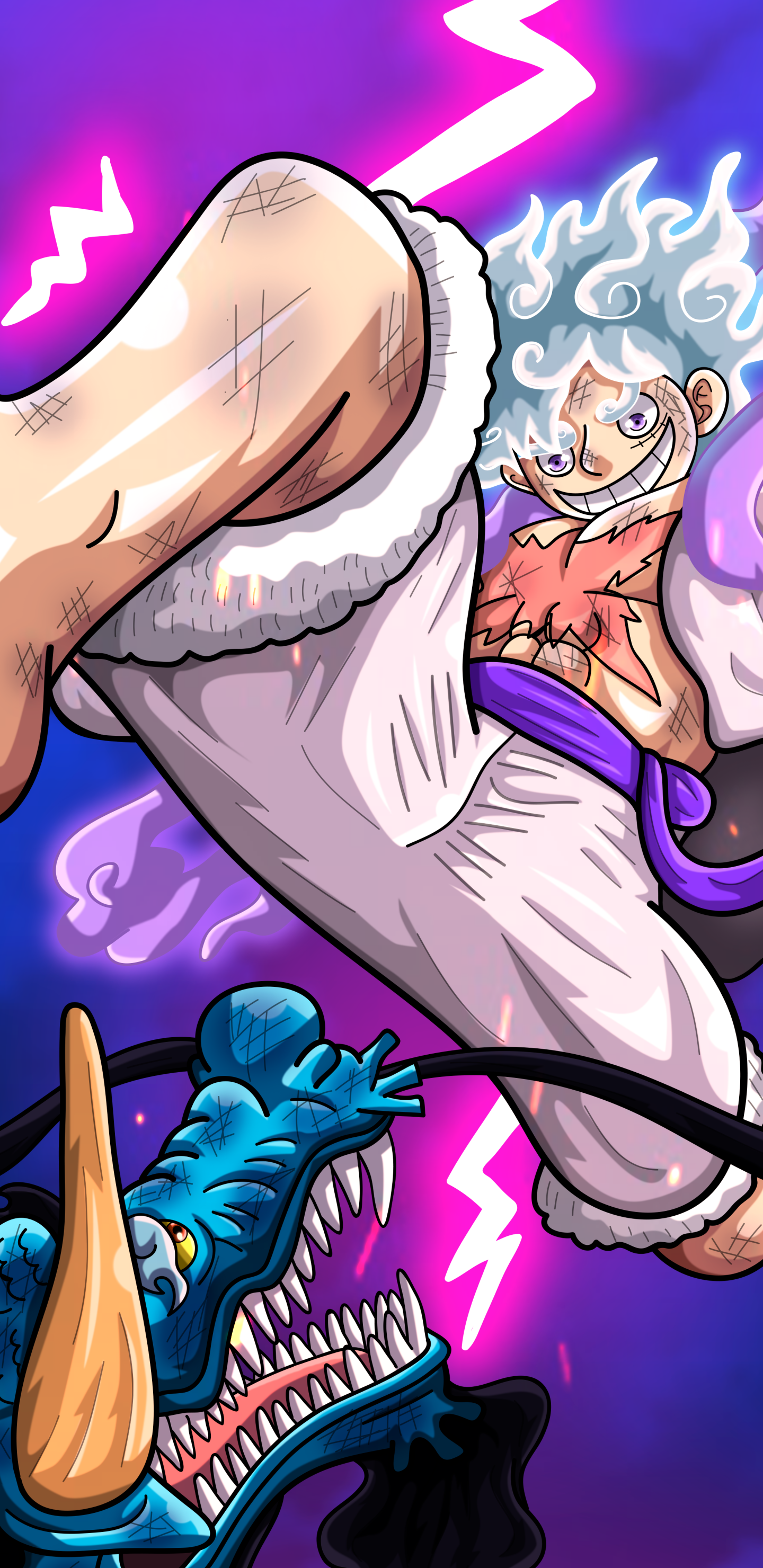 Anime One Piece, Kaido (One Piece), Gear 5 (One Piece), Monkey D. Luffy, 1440x2960 Phone HD Wallpaper