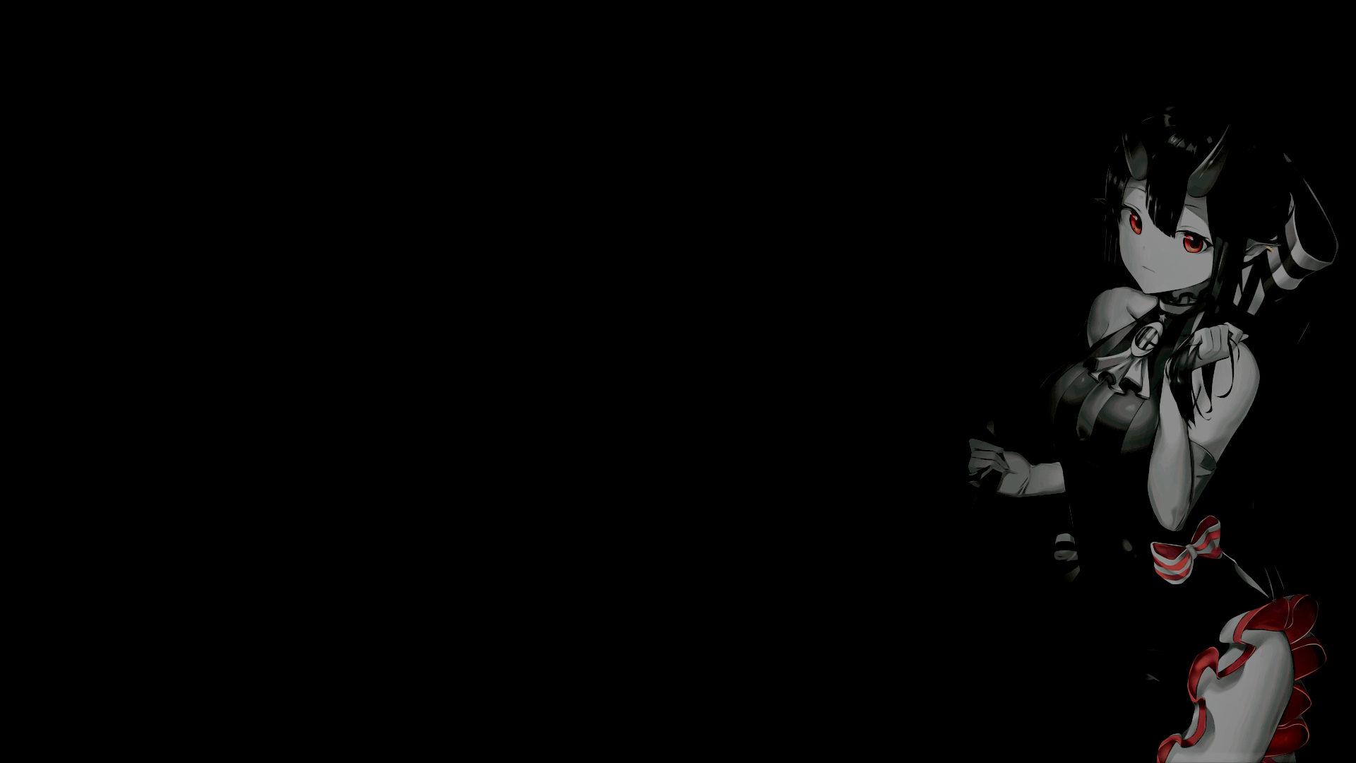 Selective Coloring Black Background Dark Background Simple Background Anime Girls Horns Wallpaper:1920x1080
