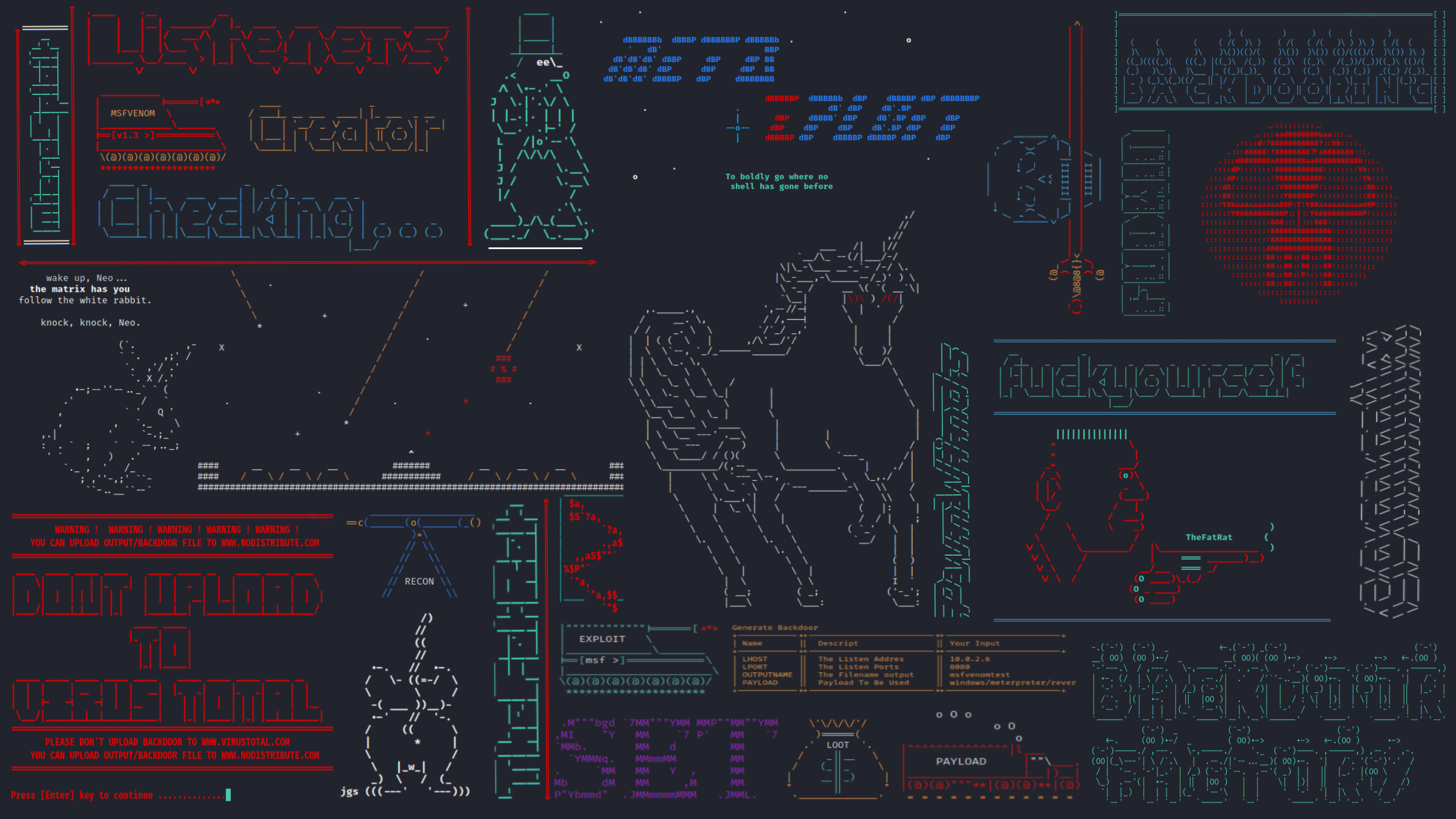 Reupload with retouched colors for more vibrant image: I made a wallpaper from the ASCII art from various programs