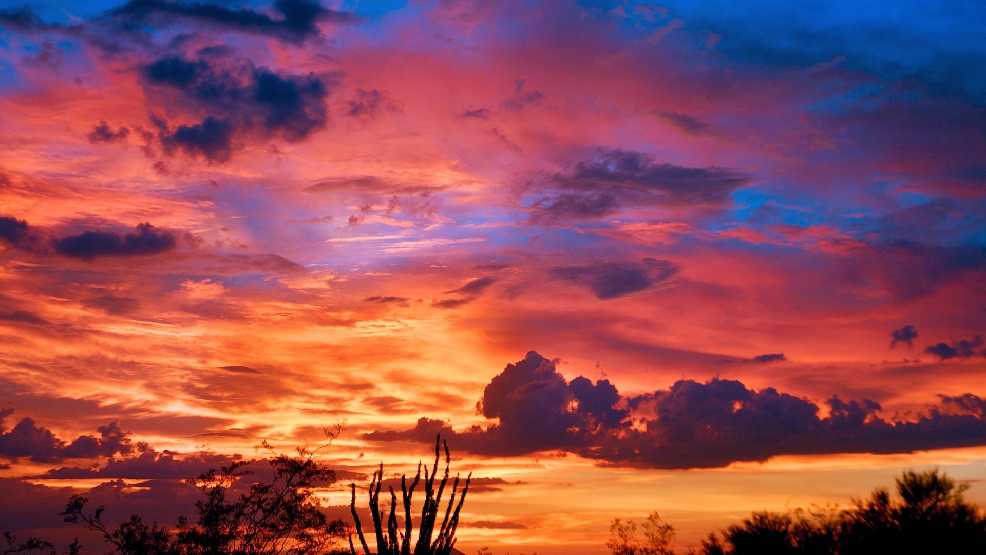 Desktop Wallpaper Arizona, Sunset, Orange Skyline, Clouds, HD Image, Picture, Background, B52e20