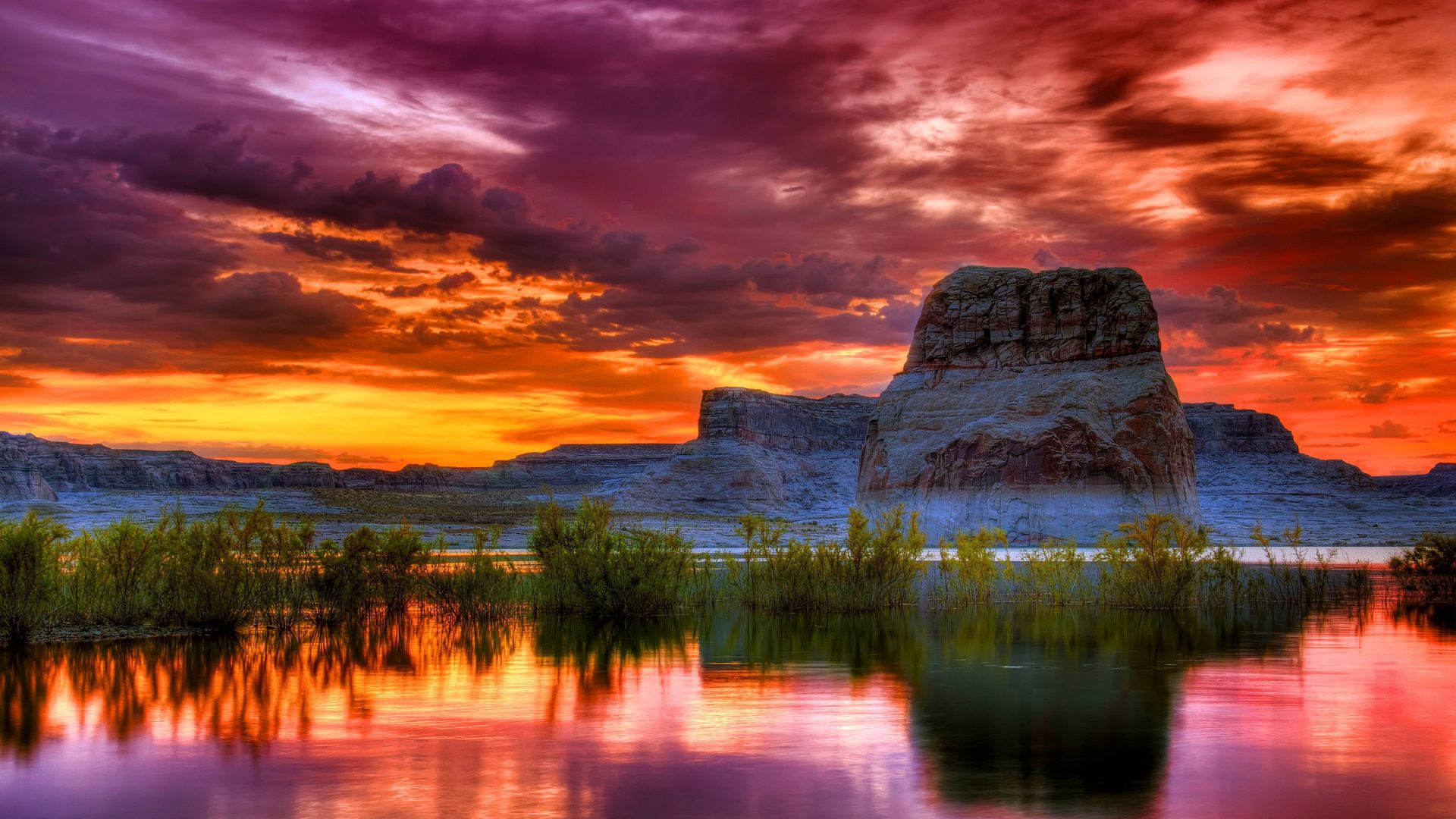 Arizona Sunset Scenery Lake Rocky Mountains