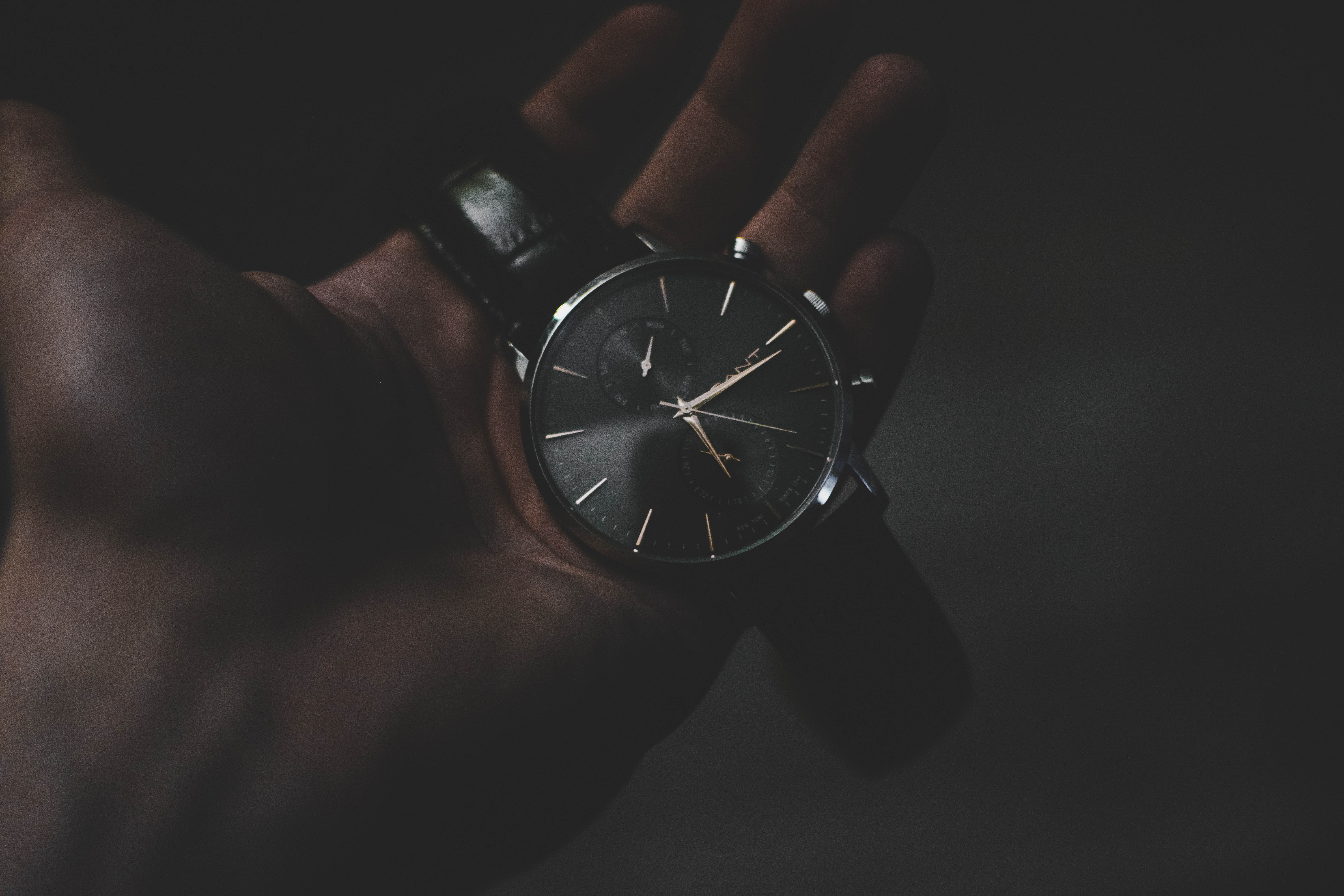 Wallpaper, wrist watch, dial, hand, dark 6000x4000