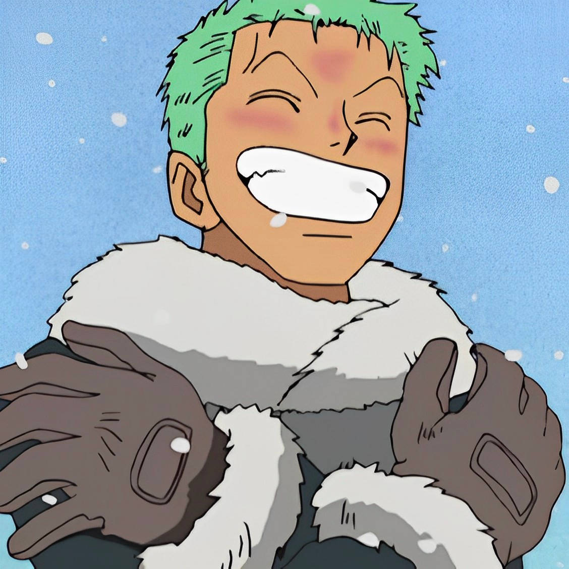 Download Smiling Anime Zoro PFP In Snow Wallpaper