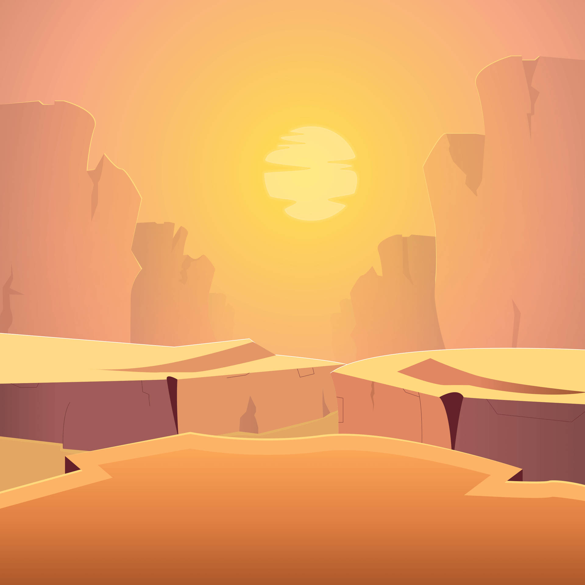 Download Cartoon Yellow Orange Sunrise Wallpaper