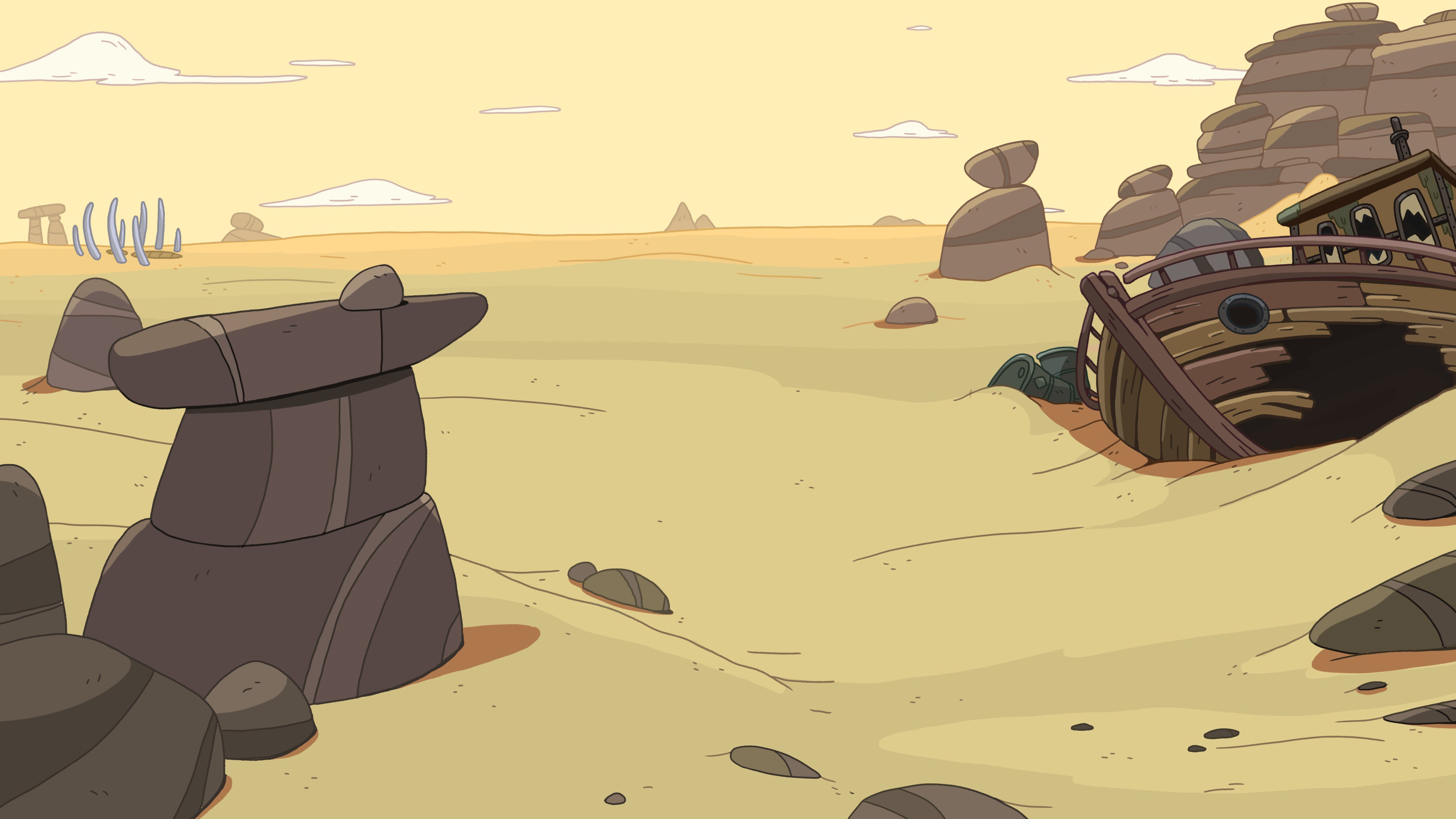 Wallpaper, landscape, illustration, sand, sky, cartoon, desert, Adventure Time, ART, screenshot, fiction, ecosystem, aeolian landform, 4336x2440 px 4336x2440