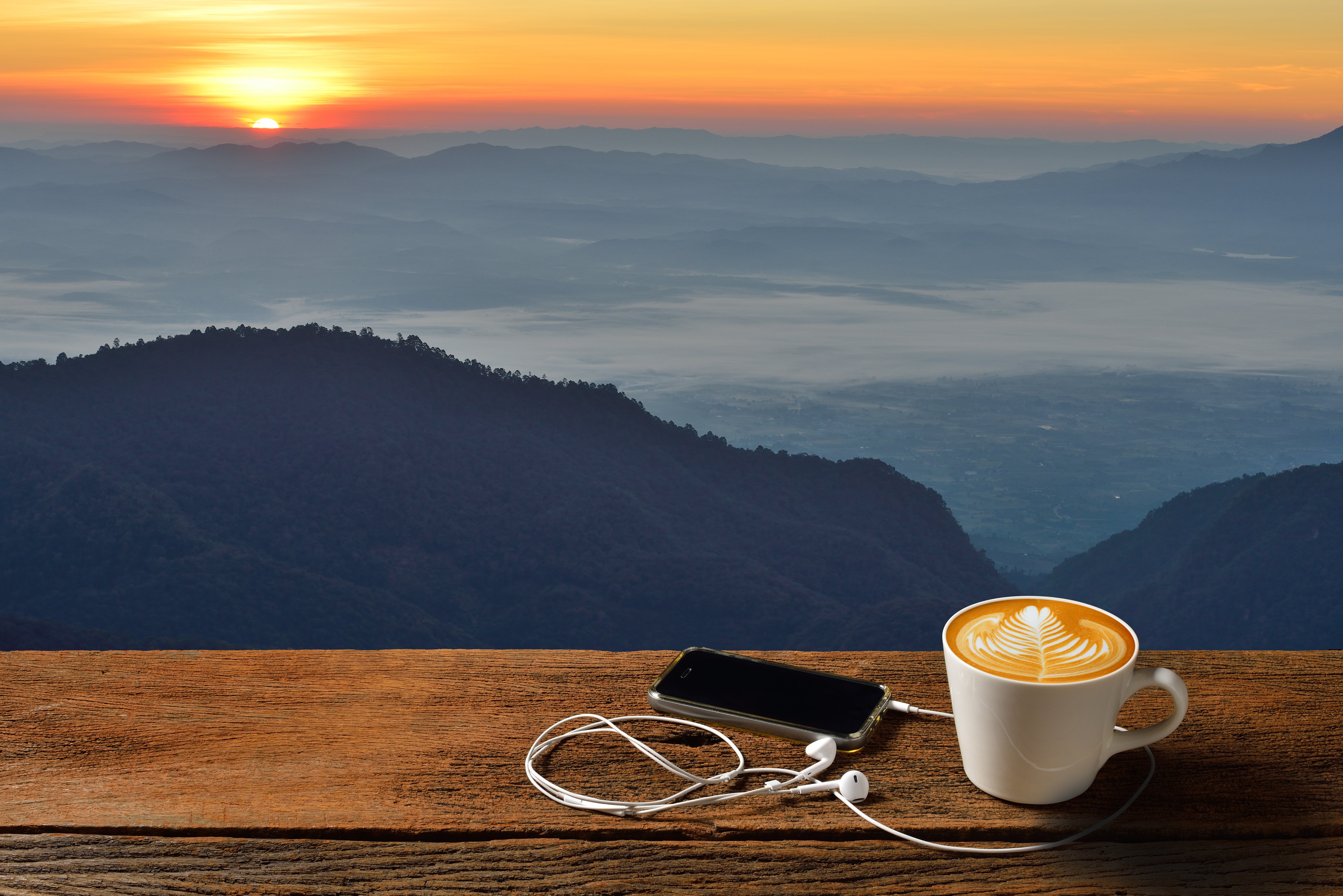 Wallpaper / Ceramic, Good Morning, 5K, Hot, Coffee, Non Urban Scene, Table, Crockery, Outdoors, Cup, White, Food And Drink, Coffee, Smartphone, Mug, Sunset Free Download