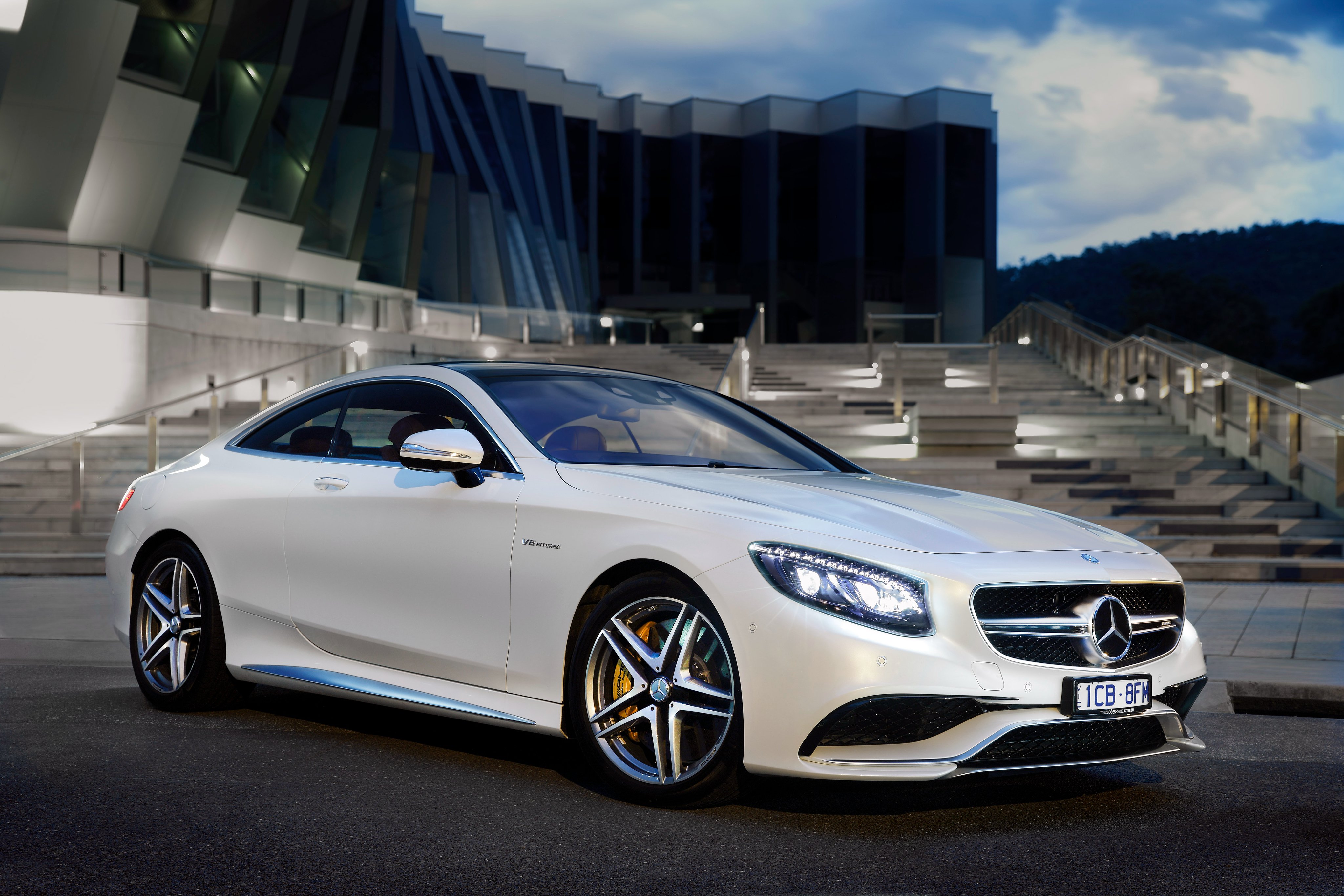 Wallpaper White Mercedes Benz Coupe Parked Near Building During Daytime, Background Free Image