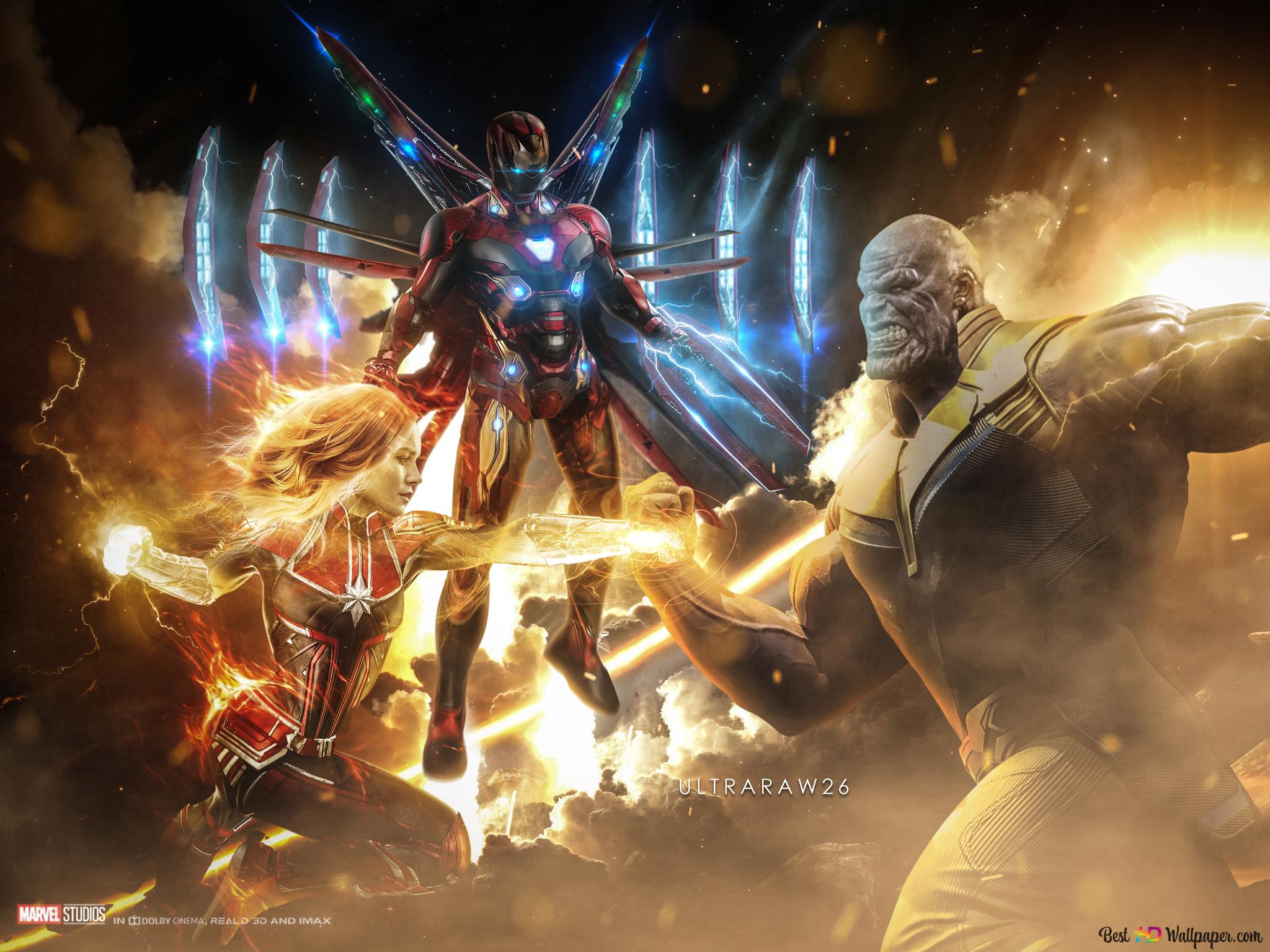 Endgame vs Iron man and Captain marvel 4K wallpaper download