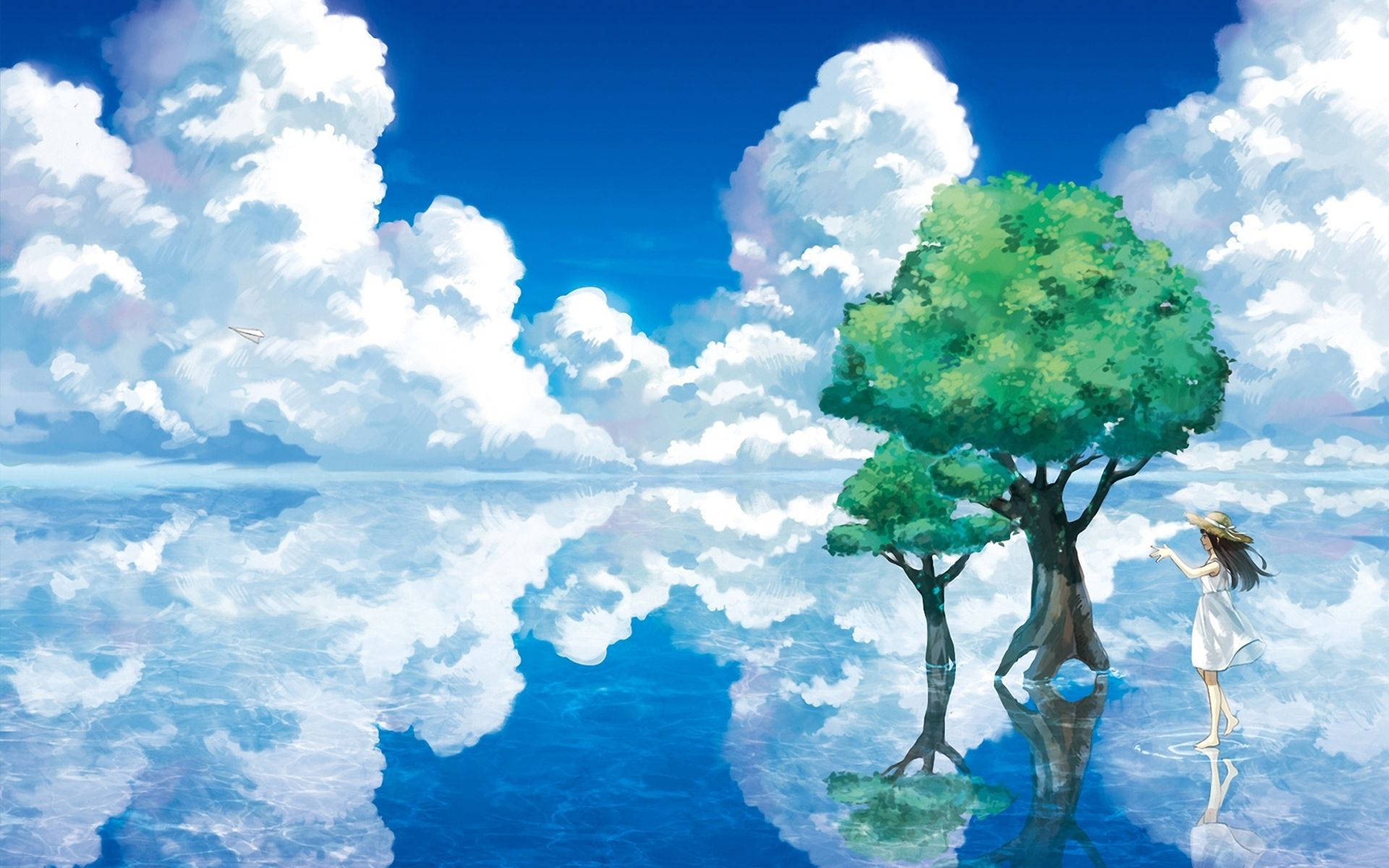 Download Anime Landscape Mirroring Lake Wallpaper
