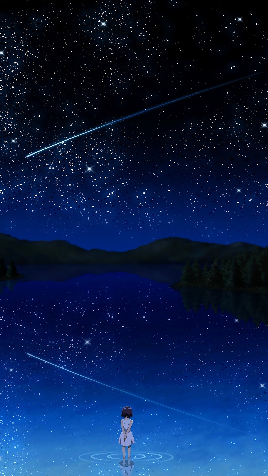 Stars, Lake, Landscape, Scenery