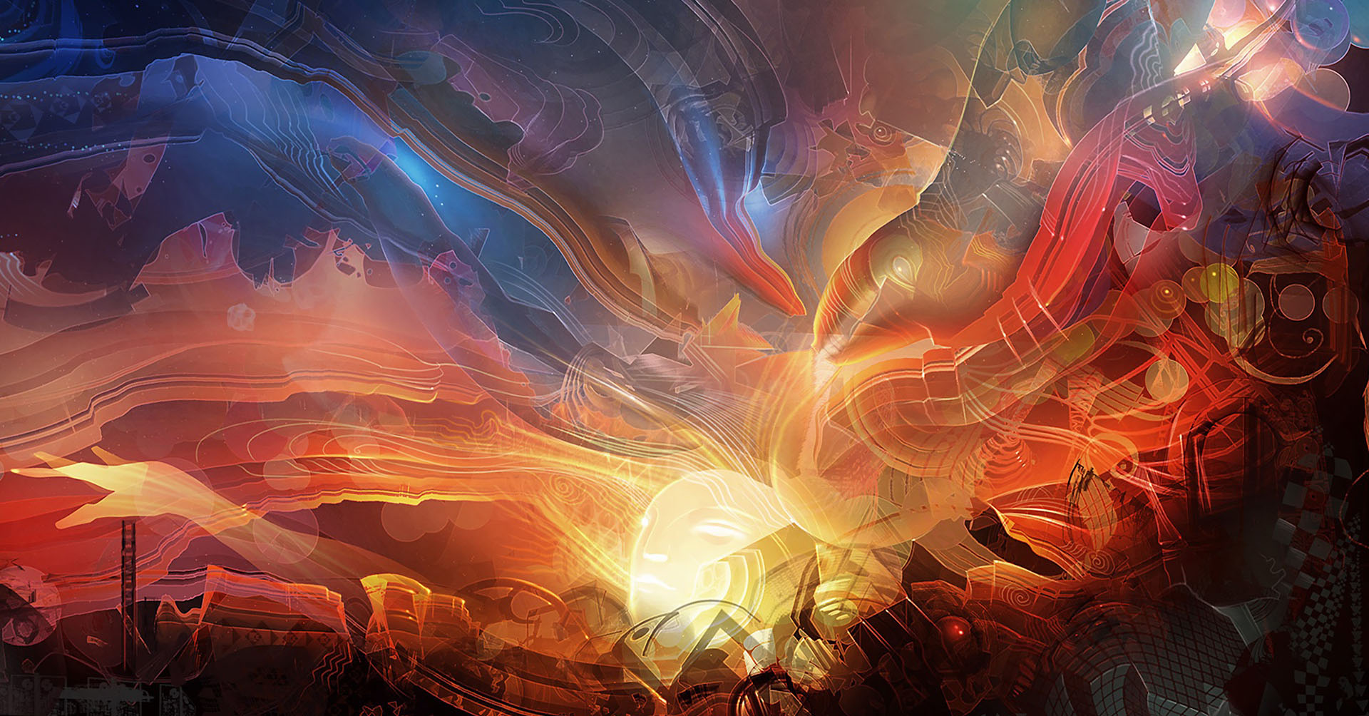 Wallpaper, illustration, space, sky, world, mythology, Japanese Art, ART, flame, screenshot, artworks, computer wallpaper, fictional character, special effects, geological phenomenon, drawings, 1920x1004 px, colourful paints, cool image, Abstract 3D