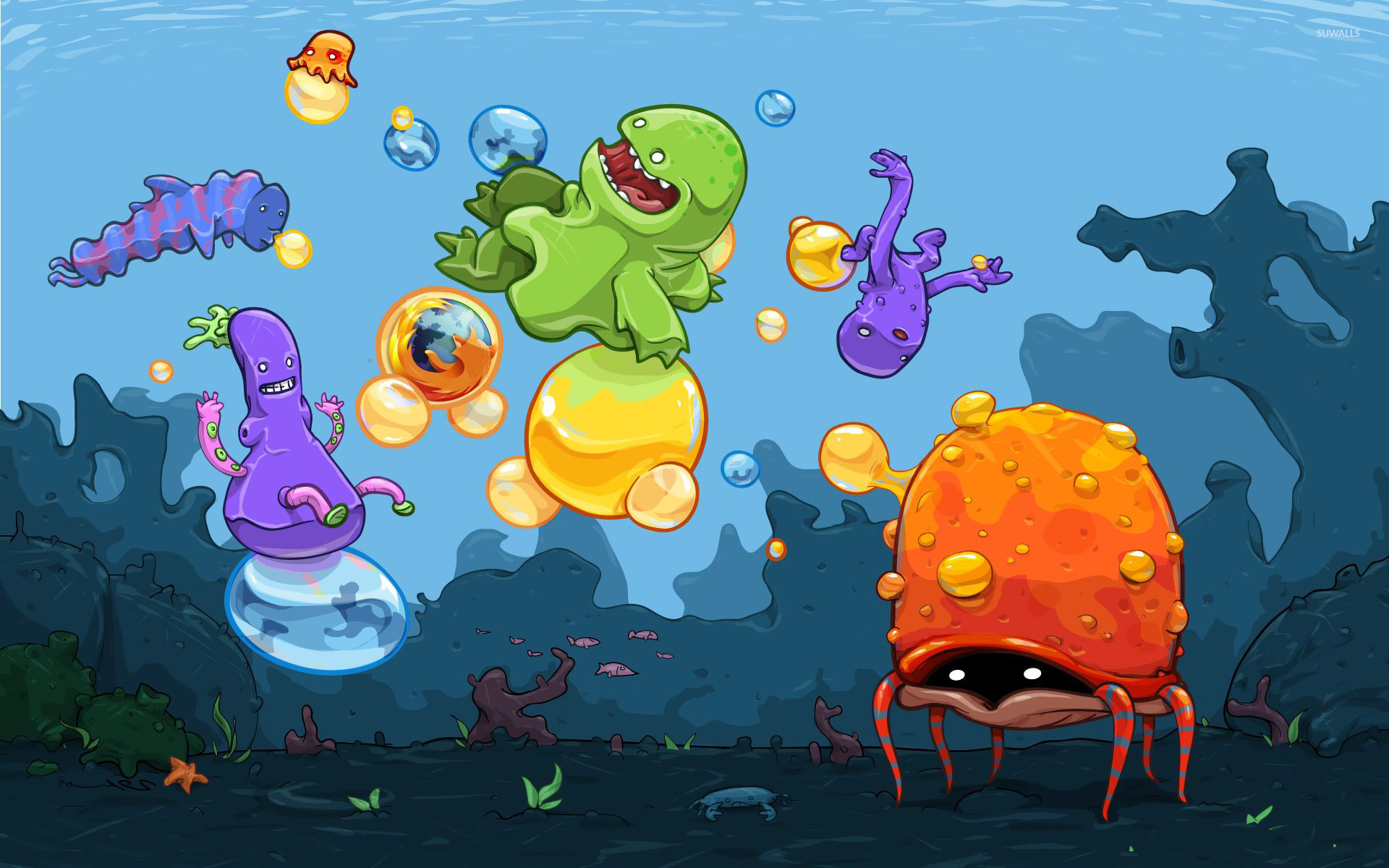 Monster kids playing in the ocean wallpaper Art wallpaper