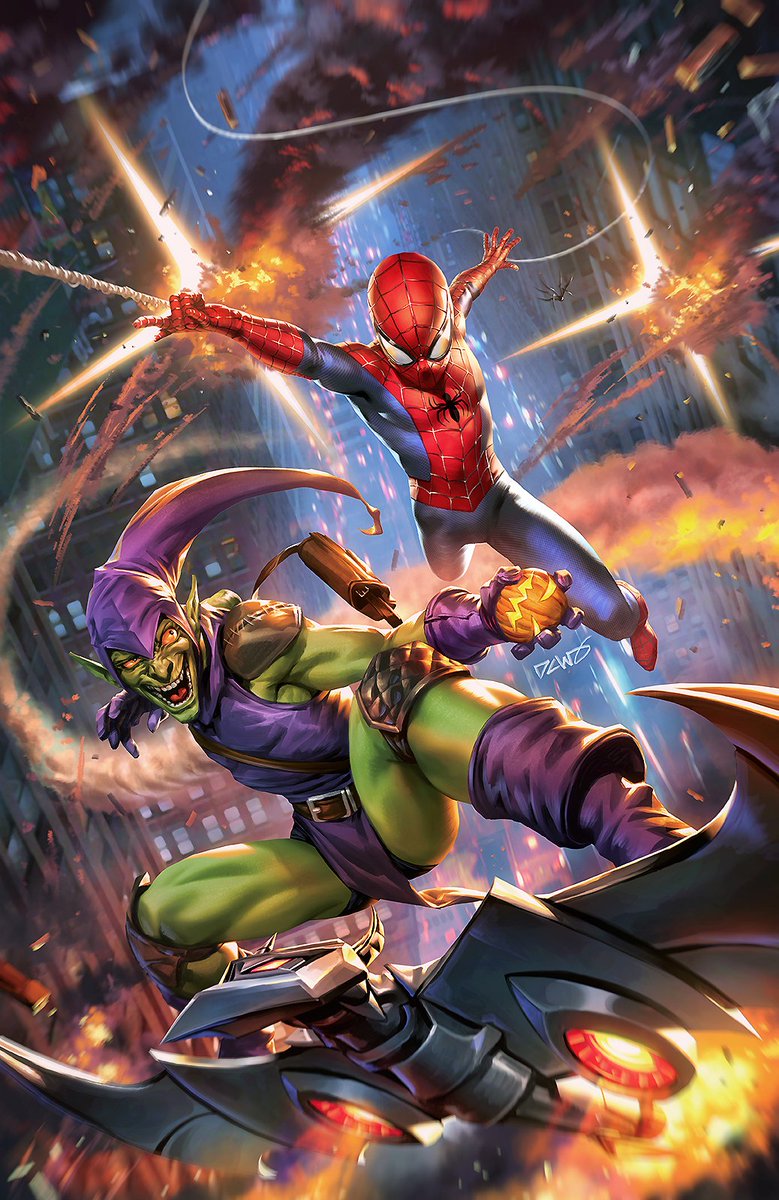 DCWJ Derrick Chew next upcoming 1:25 incentive variant cover for Amazing Spiderman issue releasing Mar 28th 2022 =) Another Spiderman Vs Green Goblin piece haha enjoy painting this