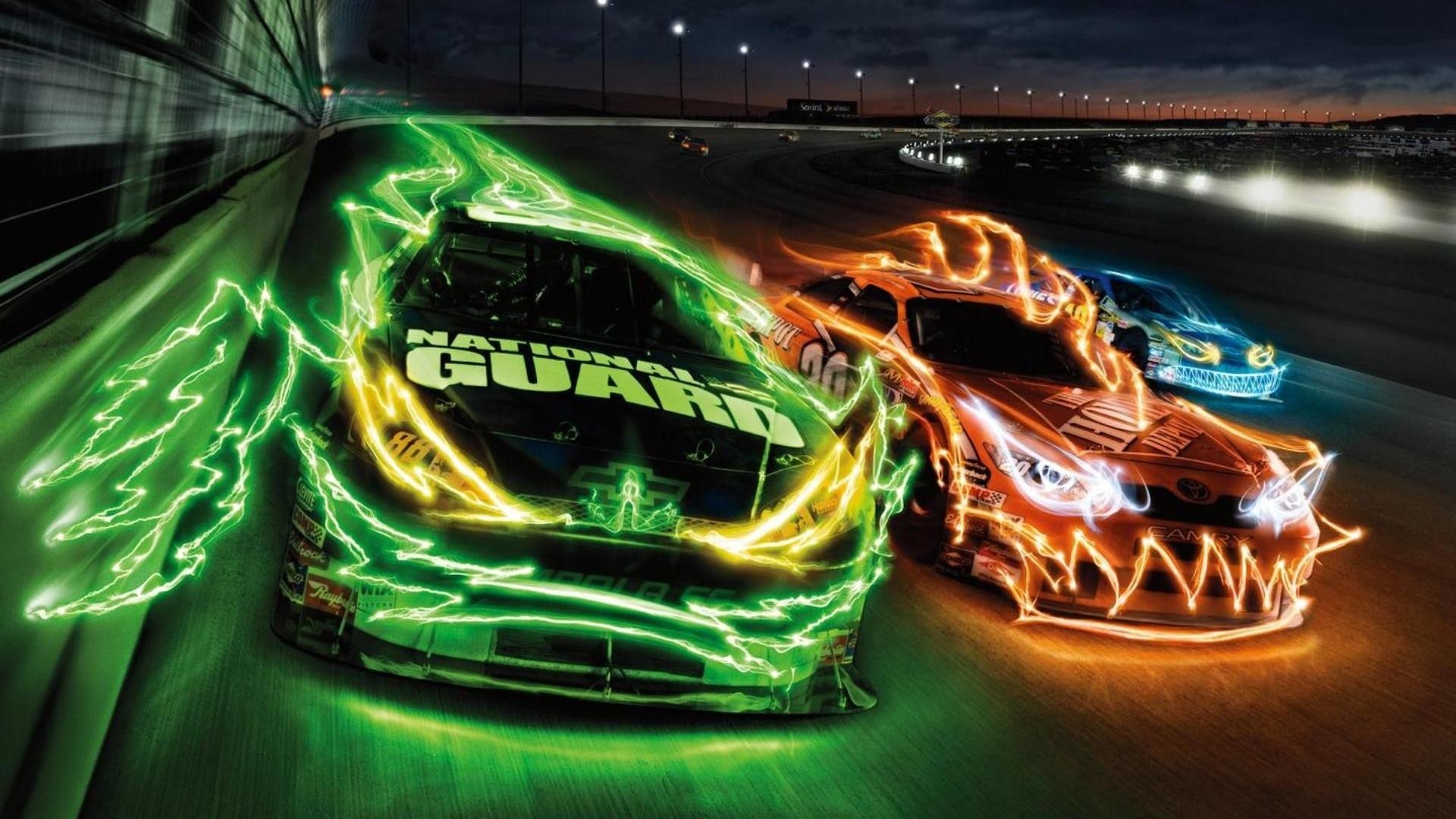 night, car, vehicle, Nascar, screenshot, computer Gallery HD Wallpaper