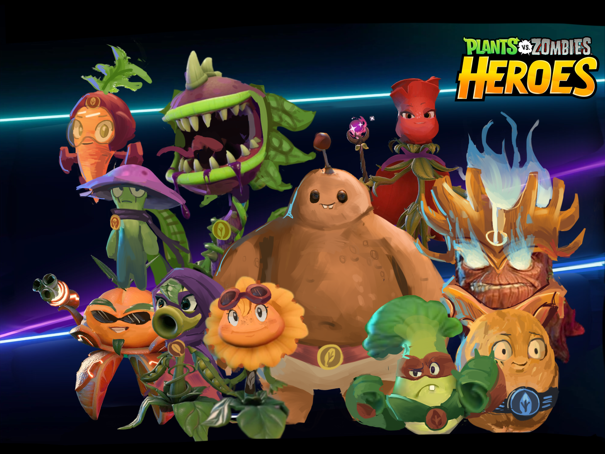 So since I haven't posted any variants in bfn style in a while, have the entirety of the pvz heroes main plant cast in the bfn style lol. Yes I posted this