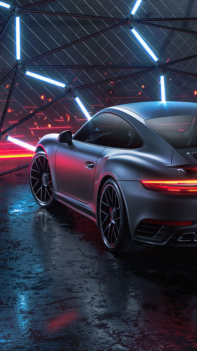 Download Wallpaper 800x1420 Porsche 911 Turbo S, Porsche, Car, Sportscar, Gray, Neon, Night Iphone Se 5s 5c 5 For Parallax HD Background