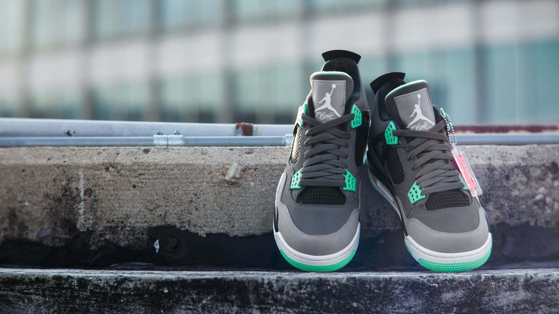 Download Air Jordan 4 Grey Green Glow Wallpaper