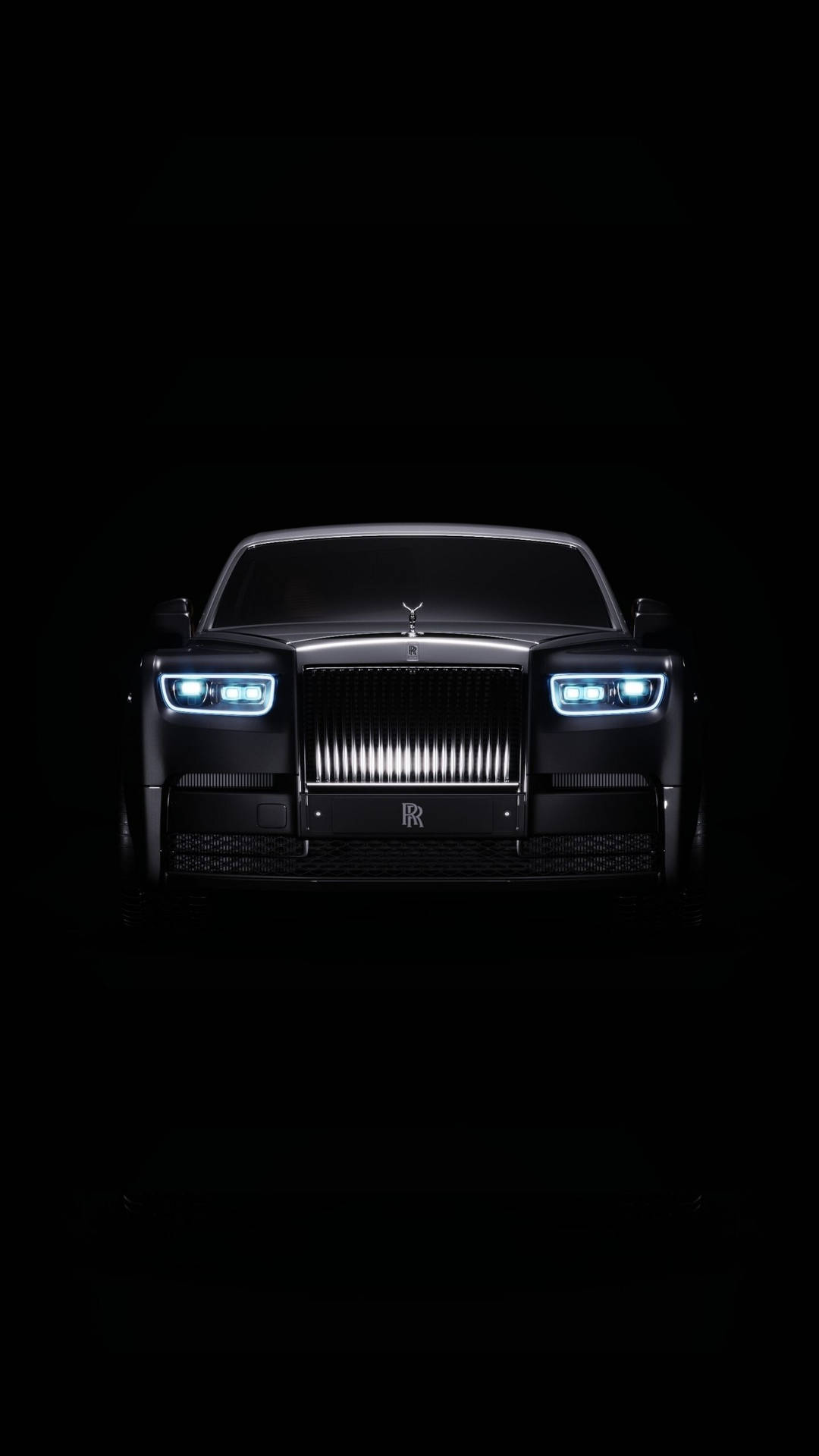 Download Rolls Royce 4K Black Phantom Blue Headlights Wallpaper