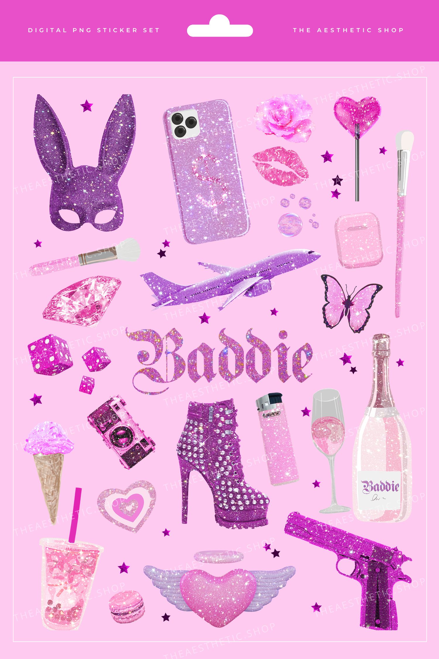 Baddie aesthetic transparent PNG sticker set ⋆ The Aesthetic Shop
