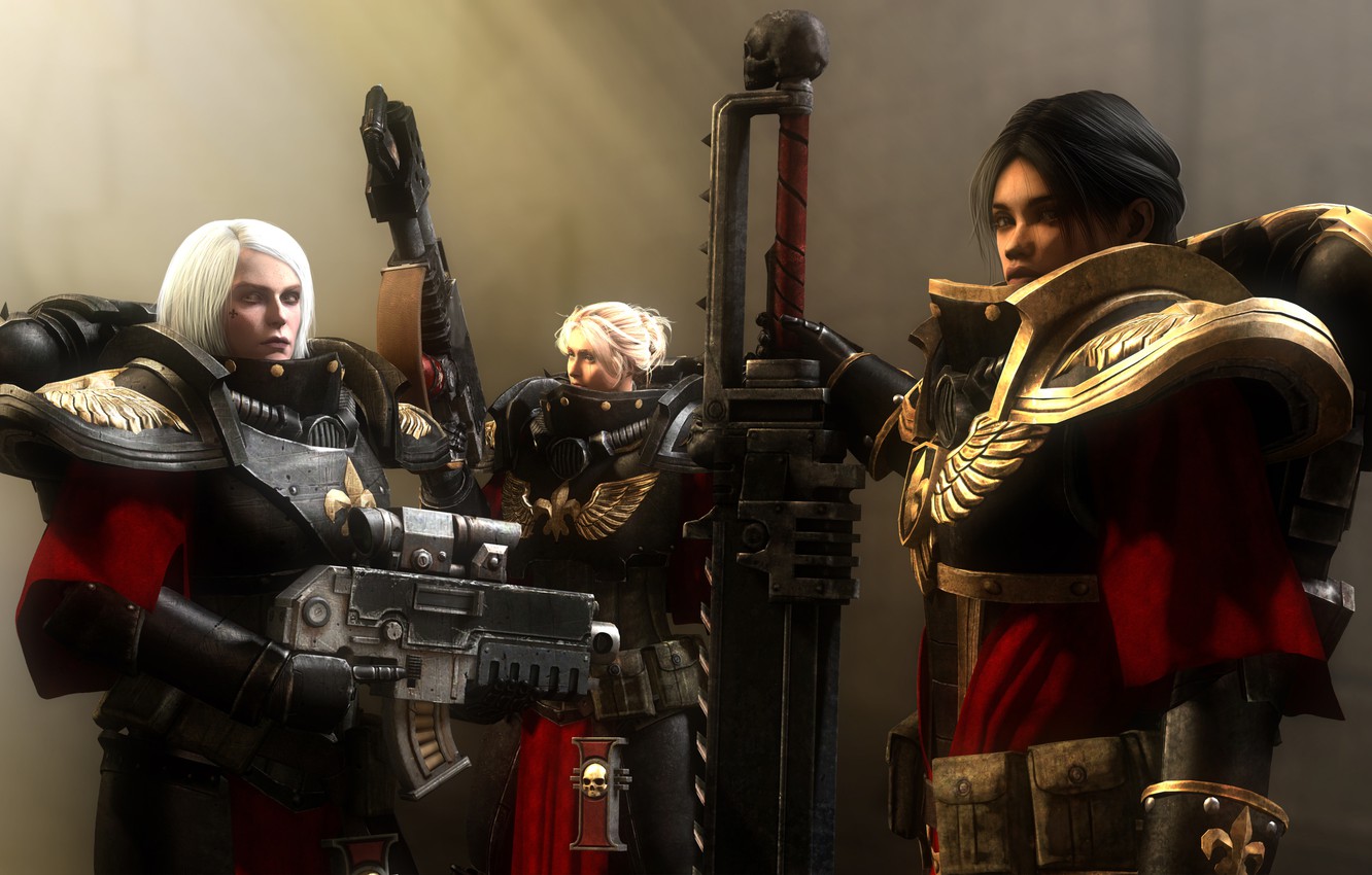 Wallpaper girl, rendering, sword, armor, Warhammer, Adept Sororitas, armor, Warhammer 40k, Battle Sisters image for desktop, section рендеринг