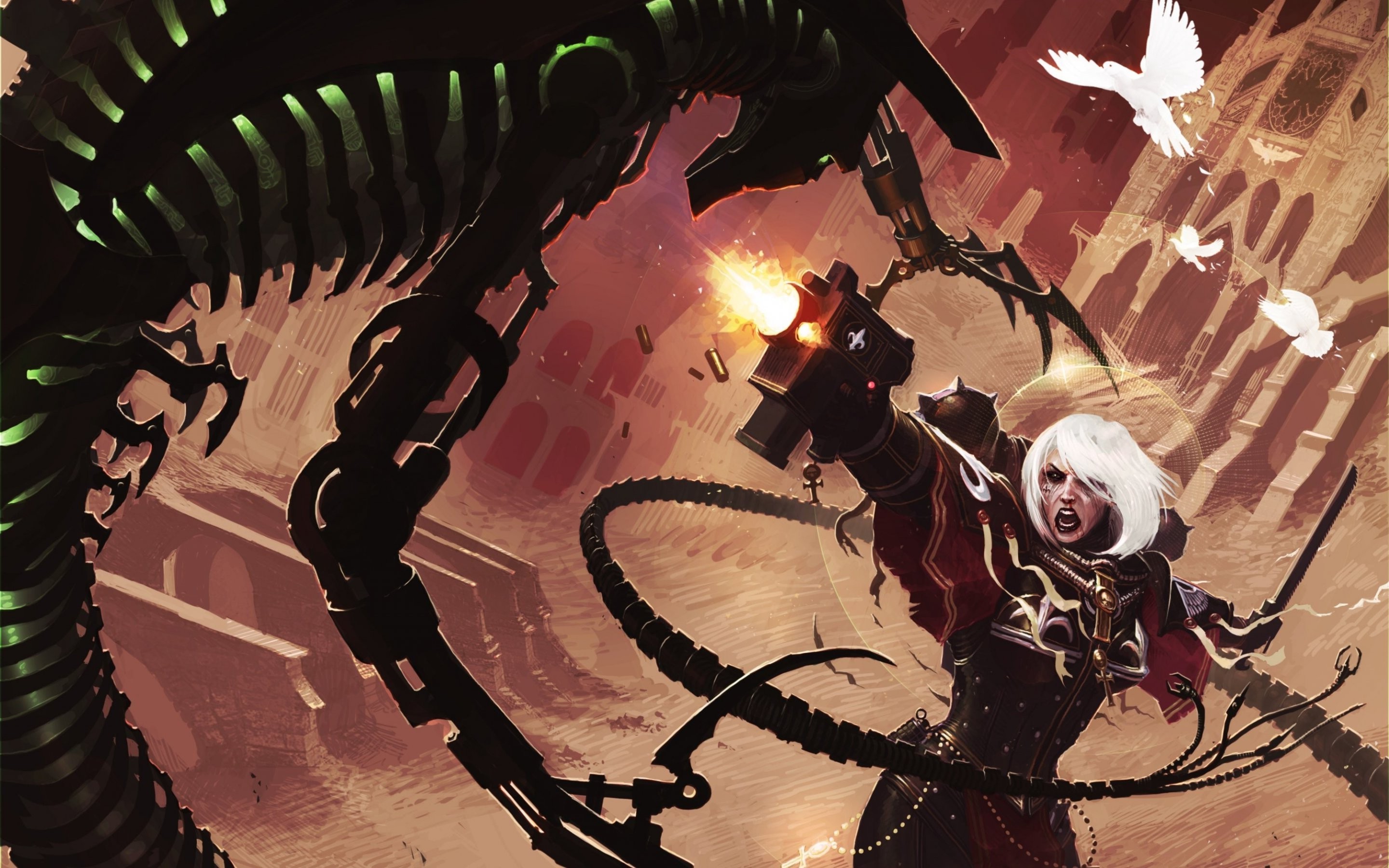 Wallpaper, 000, 2880x1800 px, Adepta Sororitas, aliens, artwork, fantasy art, futuristic, robot, Warhammer 40 2880x1800