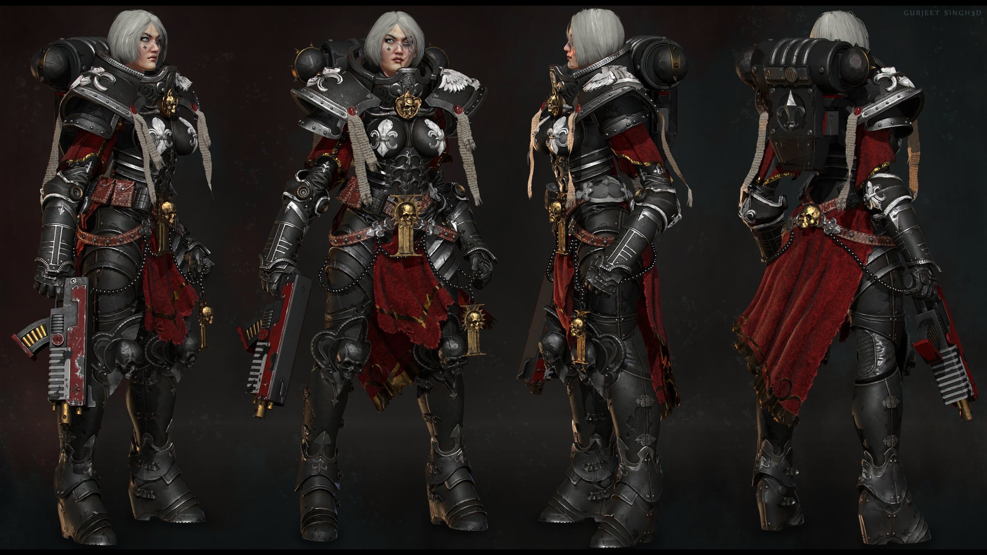 Adepta Sororitas, power armor, Warhammer, 3D, Warhammer 40,000, CGI, Sisters of Battle, digital art, video game art Gallery HD Wallpaper