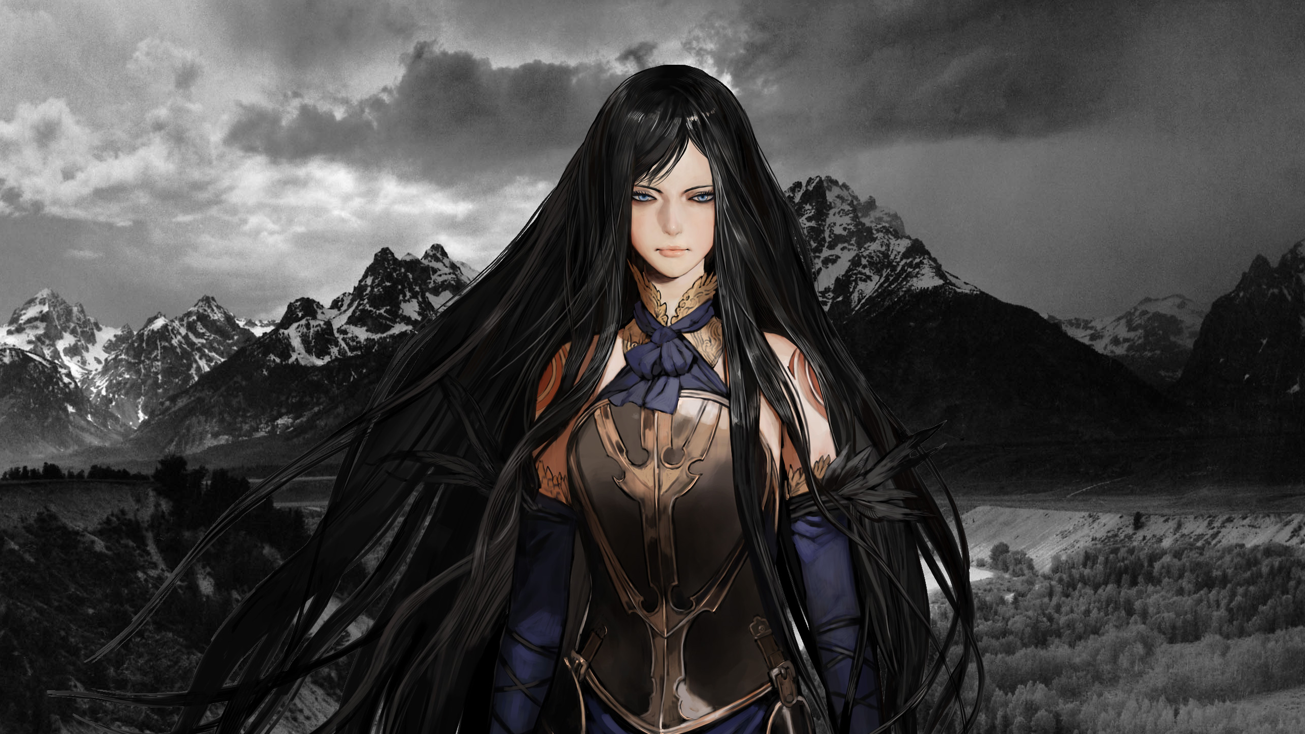 Wallpaper, video games, video game girls, fantasy art, Castlevania Order Of Ecclesia, Shanoa Castlevania, black hair, mountains 2560x1440