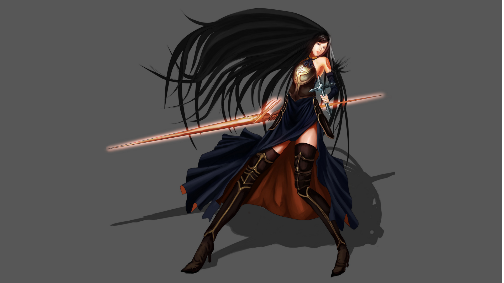 Wallpaper, video games, video game girls, fantasy art, Castlevania Order Of Ecclesia, Shanoa Castlevania, simple background, magic, black hair 1920x1080